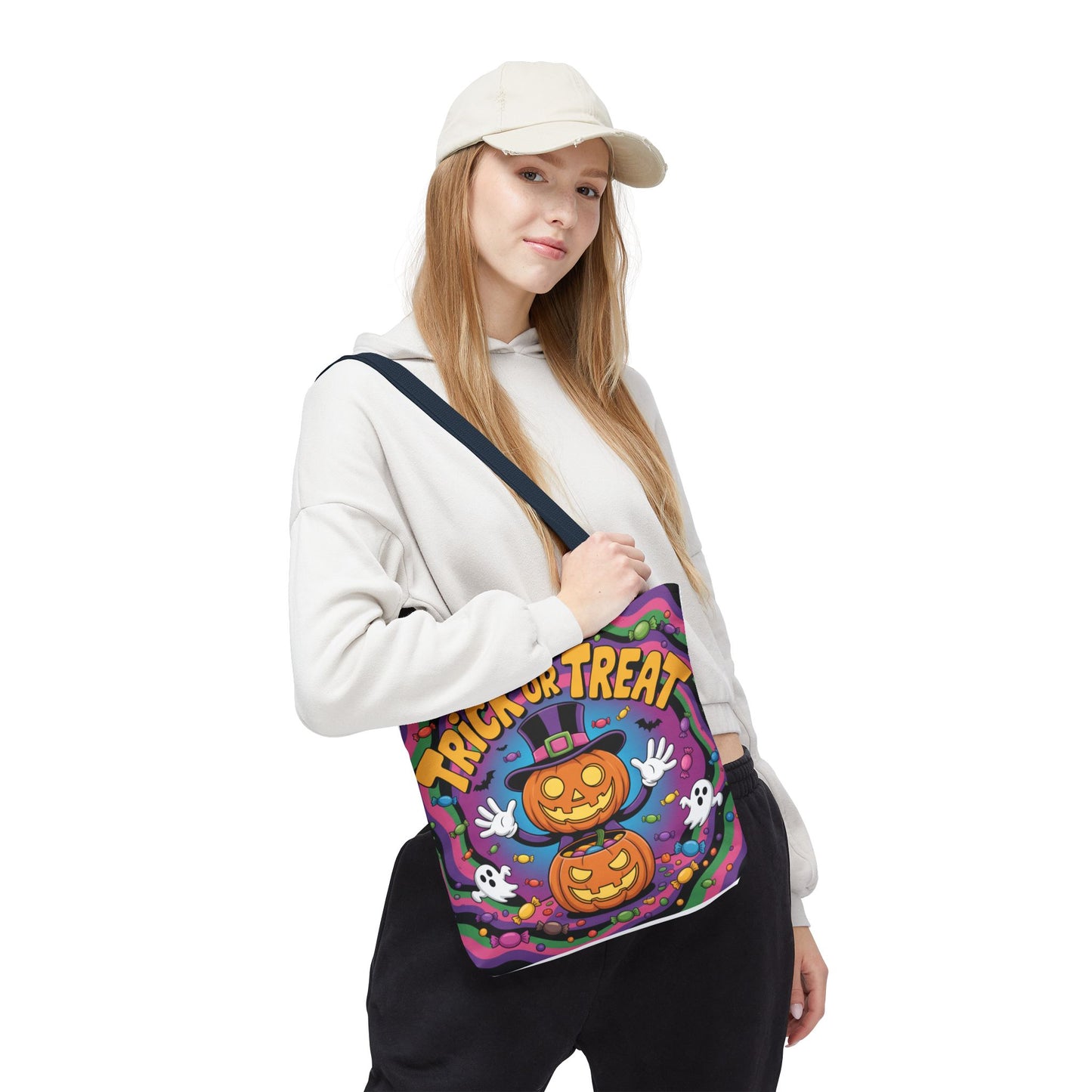 Halloween Trick or Treat Tote Bag, Spooky Autumn Shopping Bag, Pumpkin Design, Halloween Party Accessory, Reusable Gift Bag