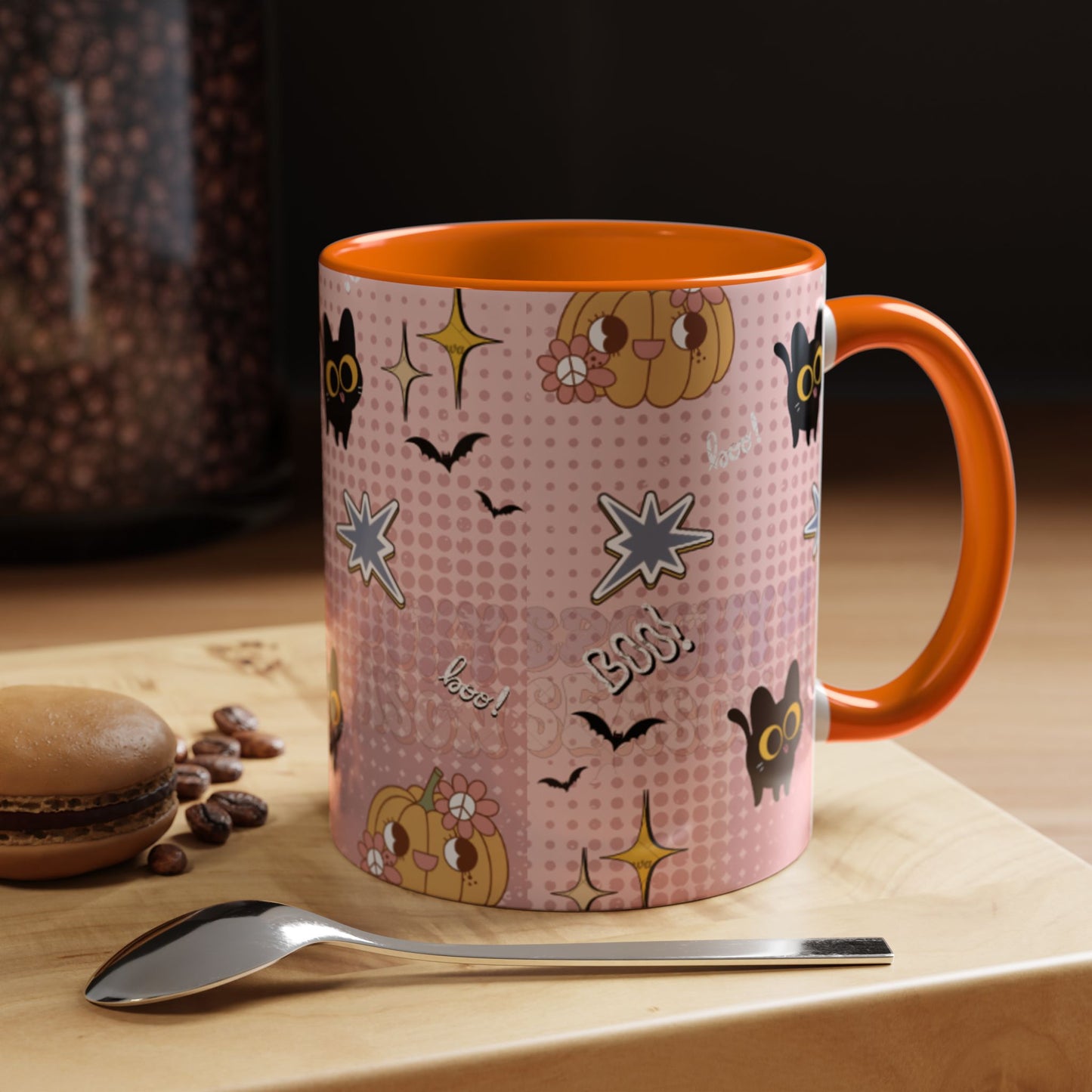 Whimsical Halloween Accent Coffee Mug, Cute Cat & Pumpkin Design, Perfect Gift for Cat Lovers, Holiday Decor, Spooky Season