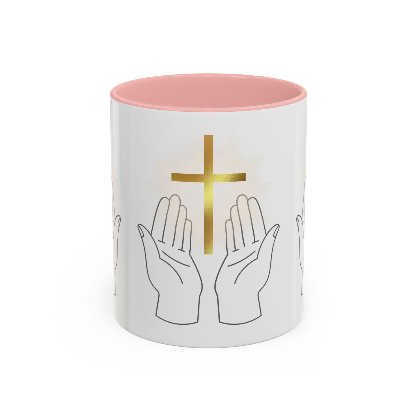 Faith-Inspired Accent Coffee Mug with Hands and Cross - Perfect Gift for Spiritual Gatherings, Daily Motivation, and Religious Celebrations