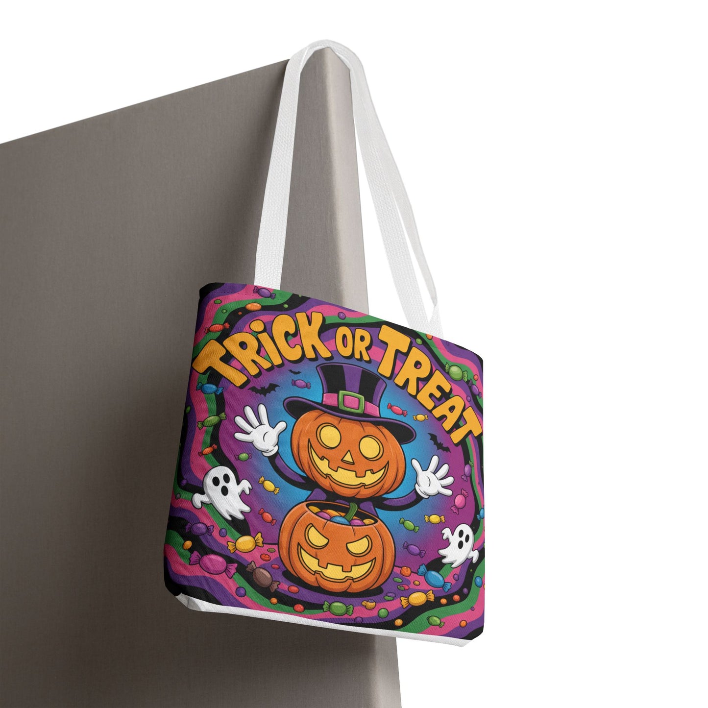 Halloween Trick or Treat Tote Bag, Spooky Autumn Shopping Bag, Pumpkin Design, Halloween Party Accessory, Reusable Gift Bag