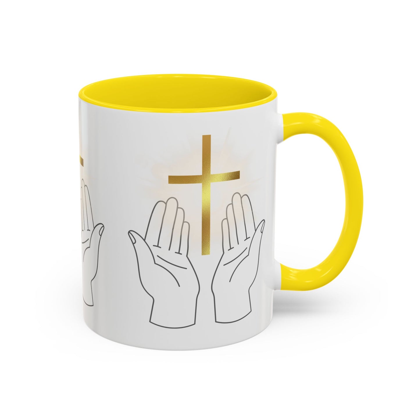 Faith-Inspired Accent Coffee Mug with Hands and Cross - Perfect Gift for Spiritual Gatherings, Daily Motivation, and Religious Celebrations