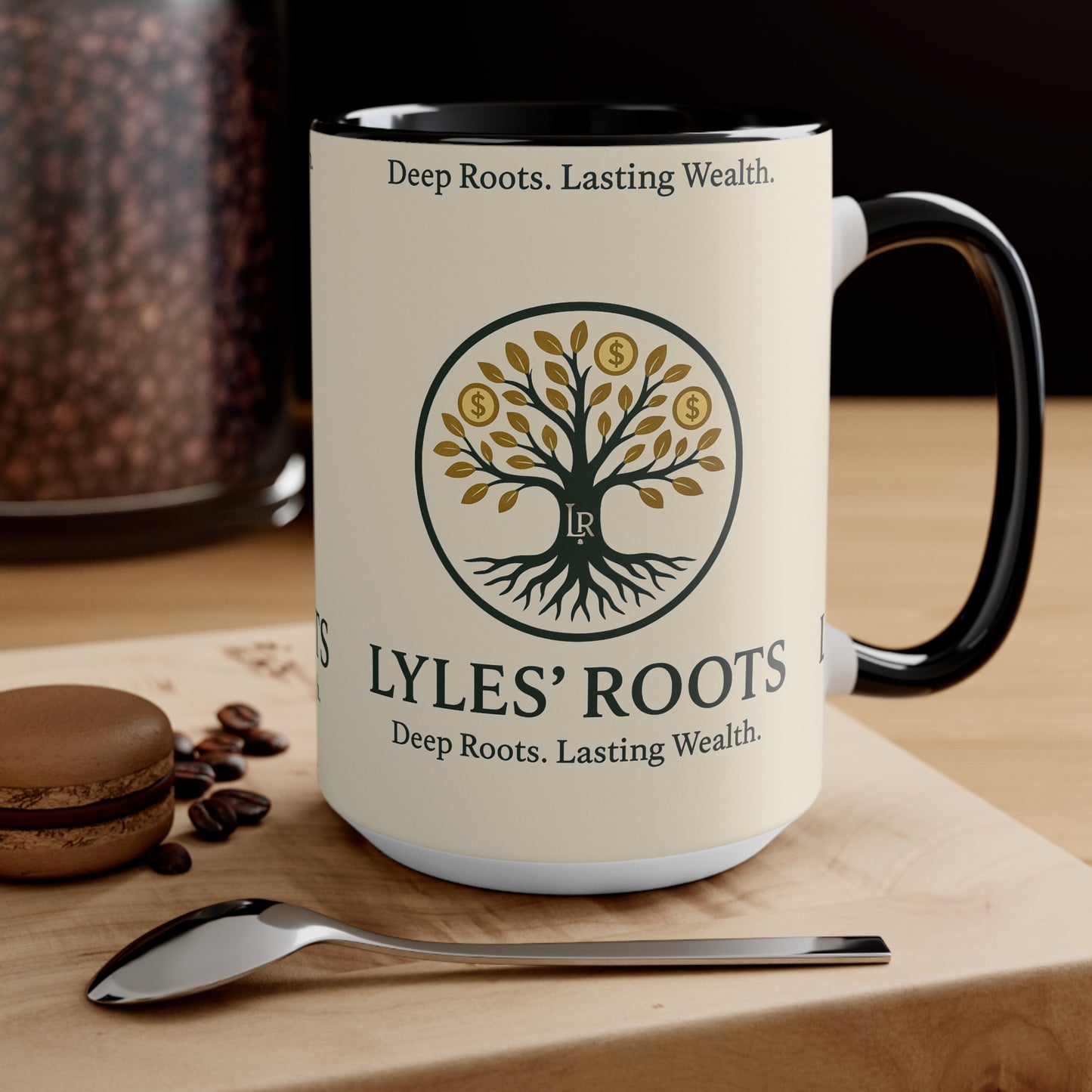 Lyles Roots of Wealth brand Accent Mug - Inspirational Coffee Cup for Financial Freedom, Gift for Entrepreneurs, Office Décor, Motivational Tea Cup