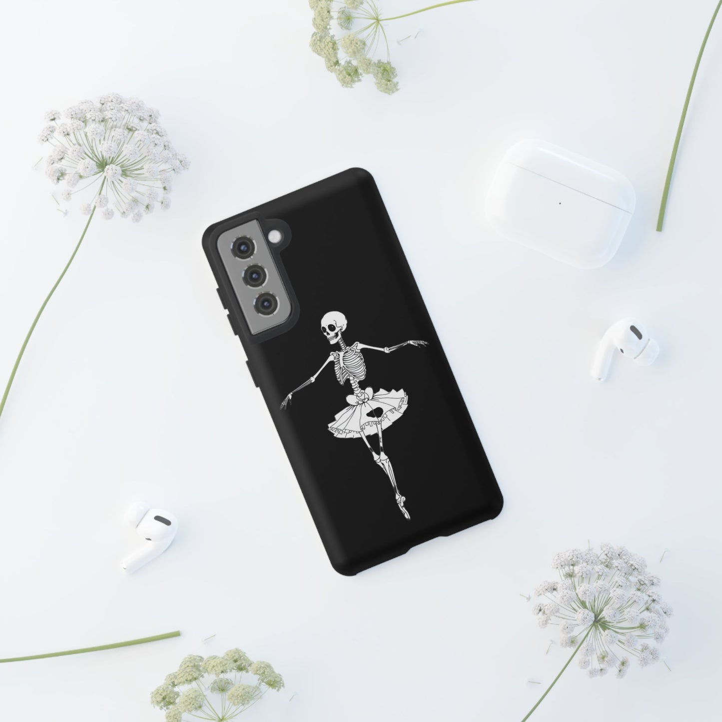 Skeleton Ballerina Phone Case, Tough Phone Cover for Dance Lovers, Unique Skeleton Design, Halloween Gift, Durable Shell