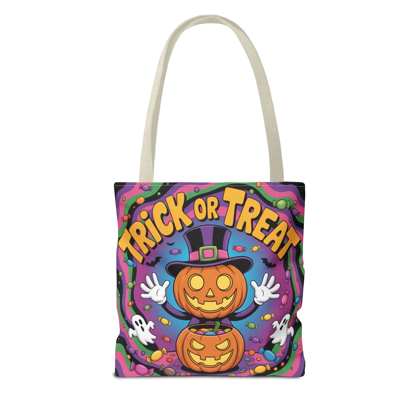 Halloween Trick or Treat Tote Bag, Spooky Autumn Shopping Bag, Pumpkin Design, Halloween Party Accessory, Reusable Gift Bag