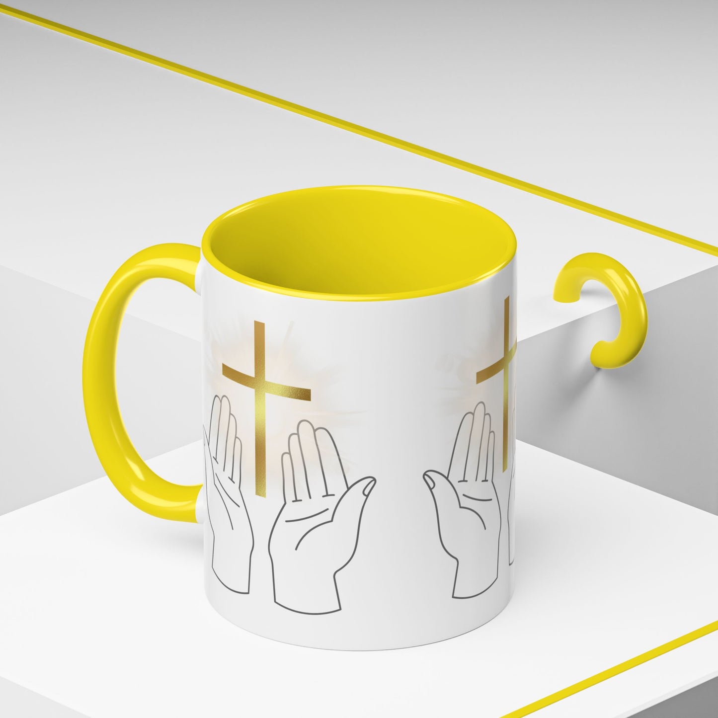Faith-Inspired Accent Coffee Mug with Hands and Cross - Perfect Gift for Spiritual Gatherings, Daily Motivation, and Religious Celebrations