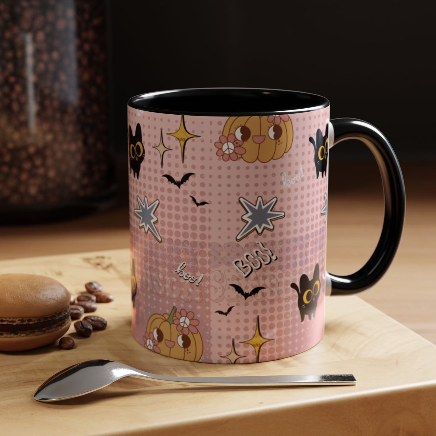 Whimsical Halloween Accent Coffee Mug, Cute Cat & Pumpkin Design, Perfect Gift for Cat Lovers, Holiday Decor, Spooky Season