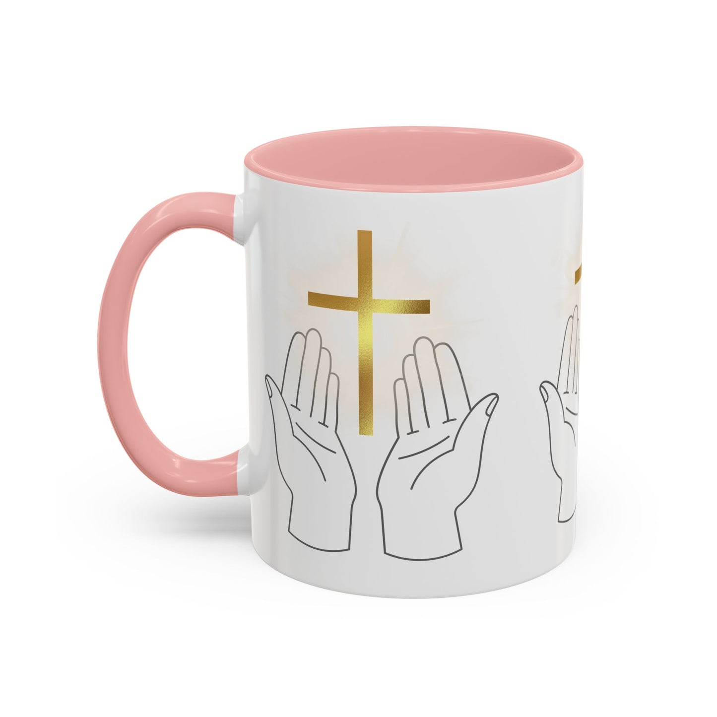 Faith-Inspired Accent Coffee Mug with Hands and Cross - Perfect Gift for Spiritual Gatherings, Daily Motivation, and Religious Celebrations