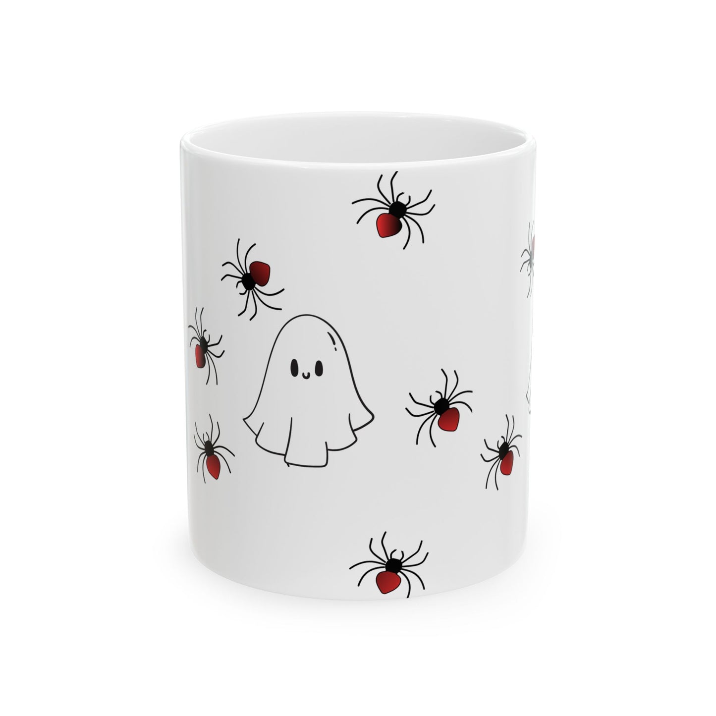 Cute Halloween Ghost and Spider Ceramic Mug, Spooky Coffee Cup, Halloween Decor, Ghost Lover Gift, 11oz, 15oz