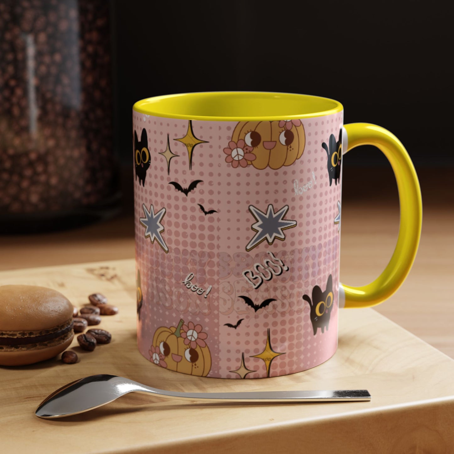 Whimsical Halloween Accent Coffee Mug, Cute Cat & Pumpkin Design, Perfect Gift for Cat Lovers, Holiday Decor, Spooky Season
