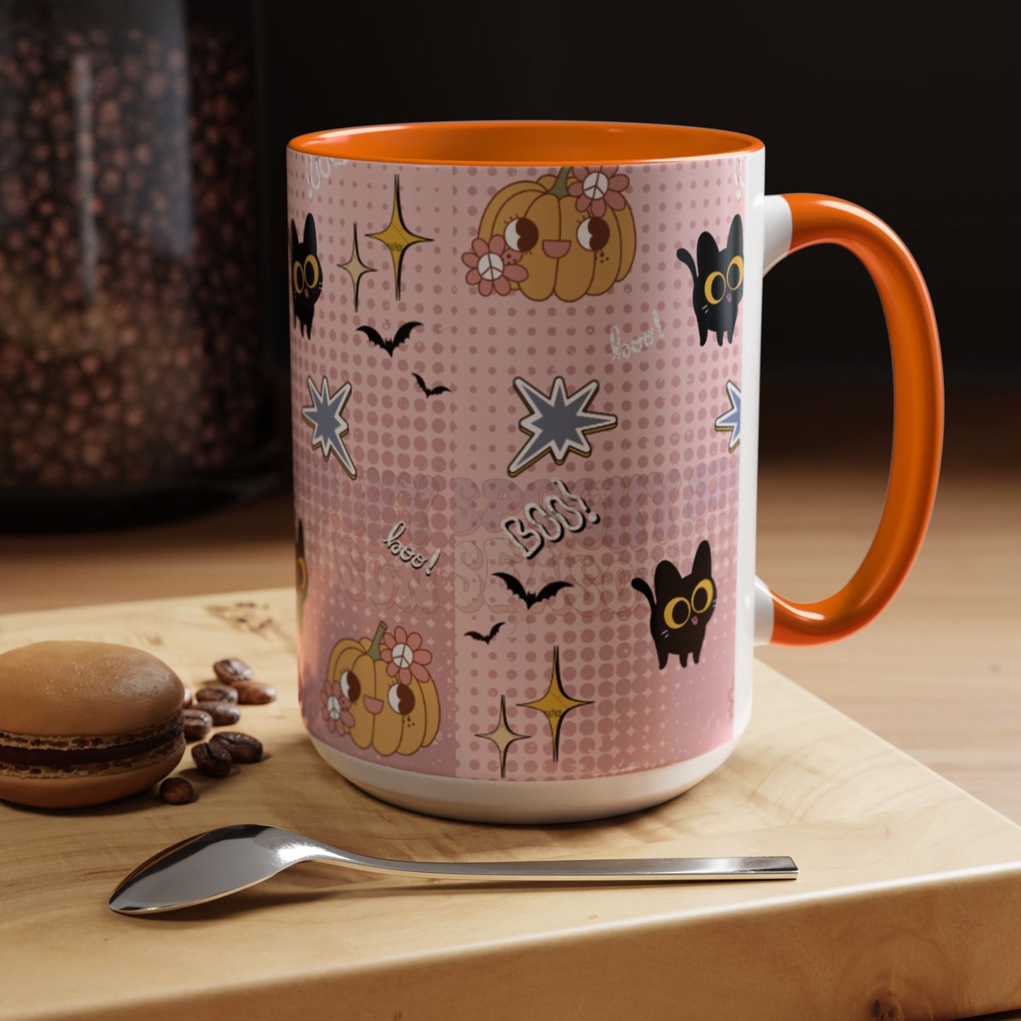 Whimsical Halloween Accent Coffee Mug, Cute Cat & Pumpkin Design, Perfect Gift for Cat Lovers, Holiday Decor, Spooky Season