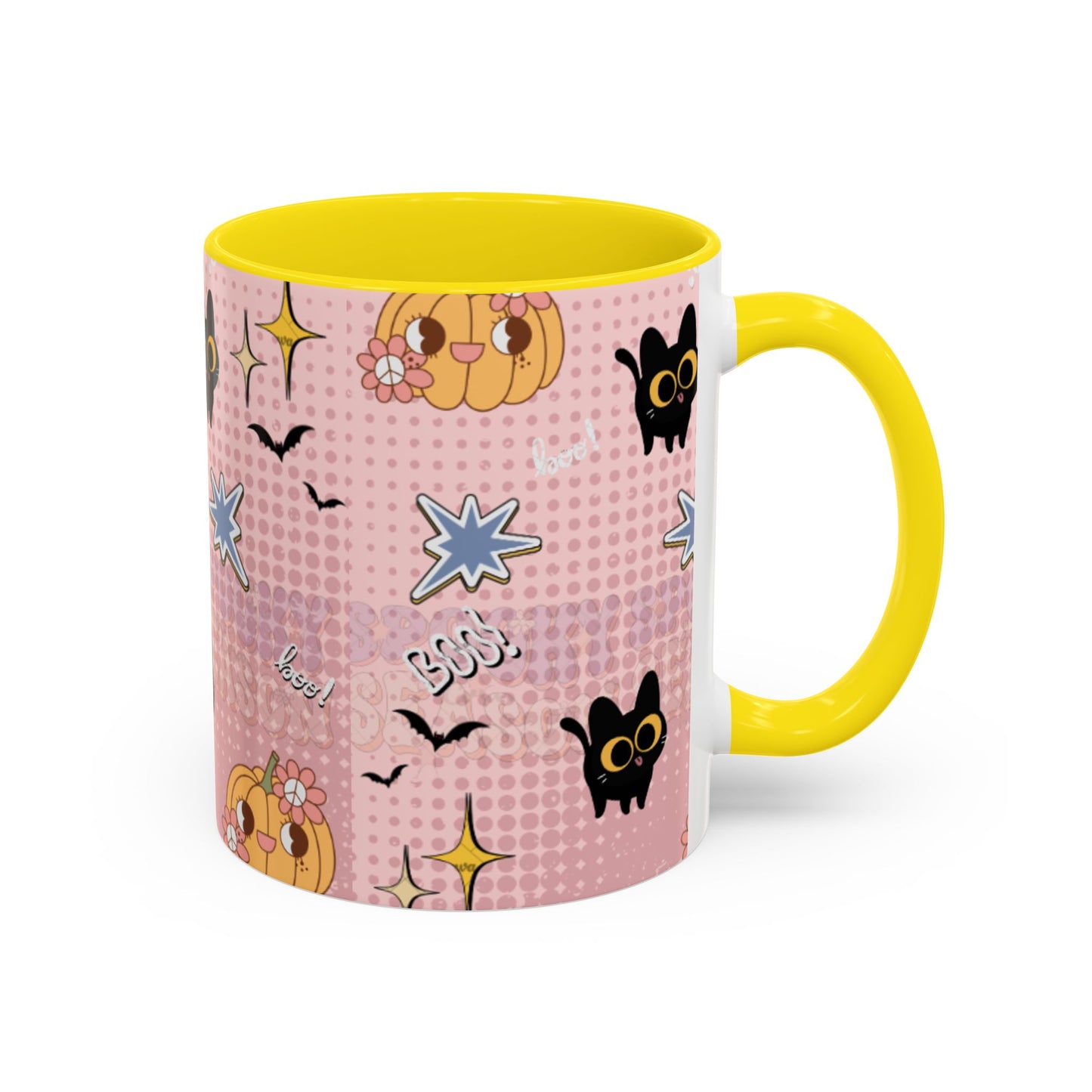 Whimsical Halloween Accent Coffee Mug, Cute Cat & Pumpkin Design, Perfect Gift for Cat Lovers, Holiday Decor, Spooky Season
