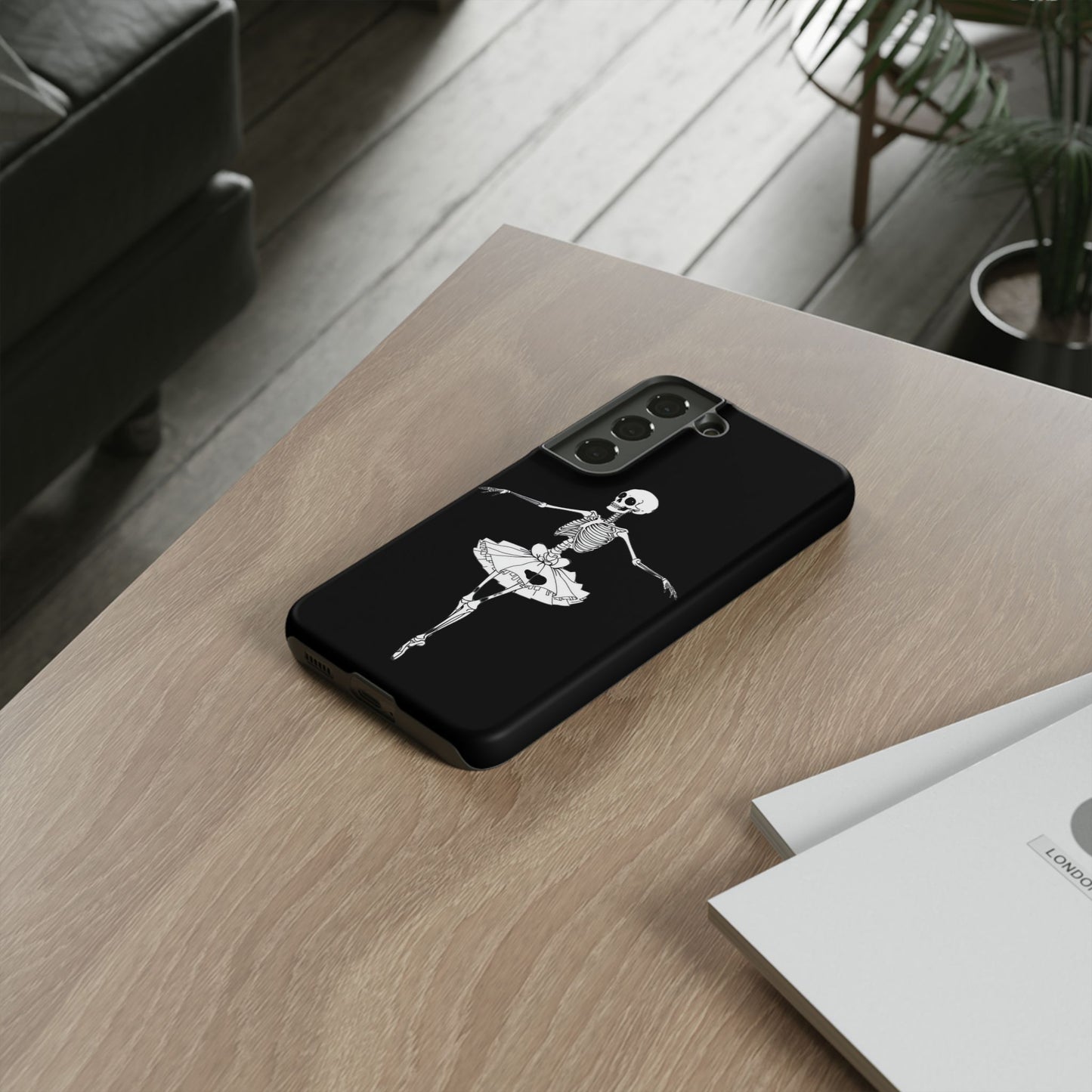 Skeleton Ballerina Phone Case, Tough Phone Cover for Dance Lovers, Unique Skeleton Design, Halloween Gift, Durable Shell