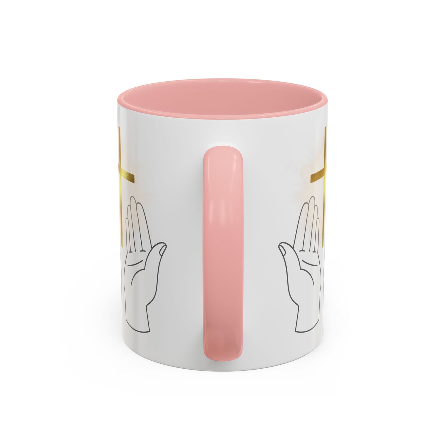 Faith-Inspired Accent Coffee Mug with Hands and Cross - Perfect Gift for Spiritual Gatherings, Daily Motivation, and Religious Celebrations