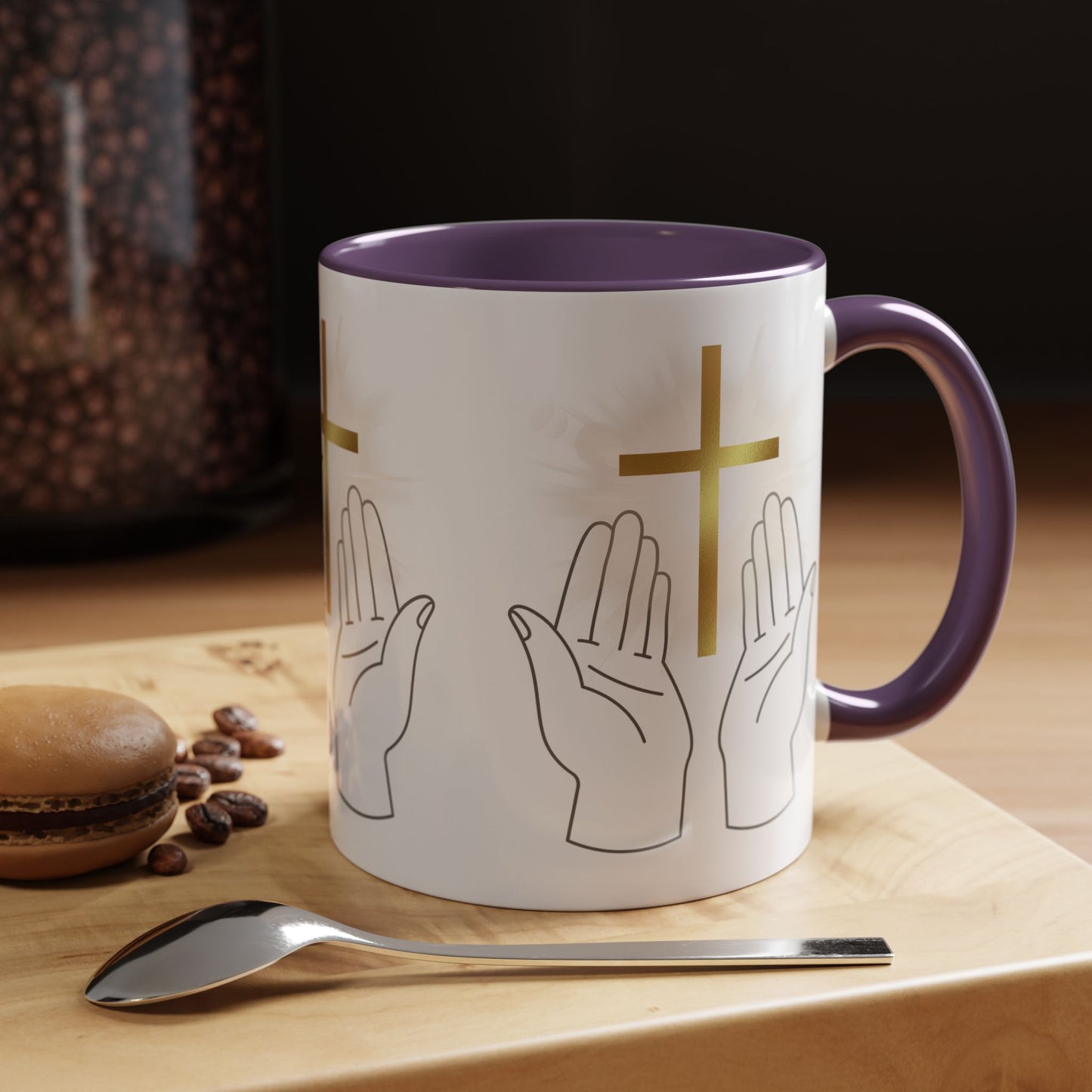 Faith-Inspired Accent Coffee Mug with Hands and Cross - Perfect Gift for Spiritual Gatherings, Daily Motivation, and Religious Celebrations