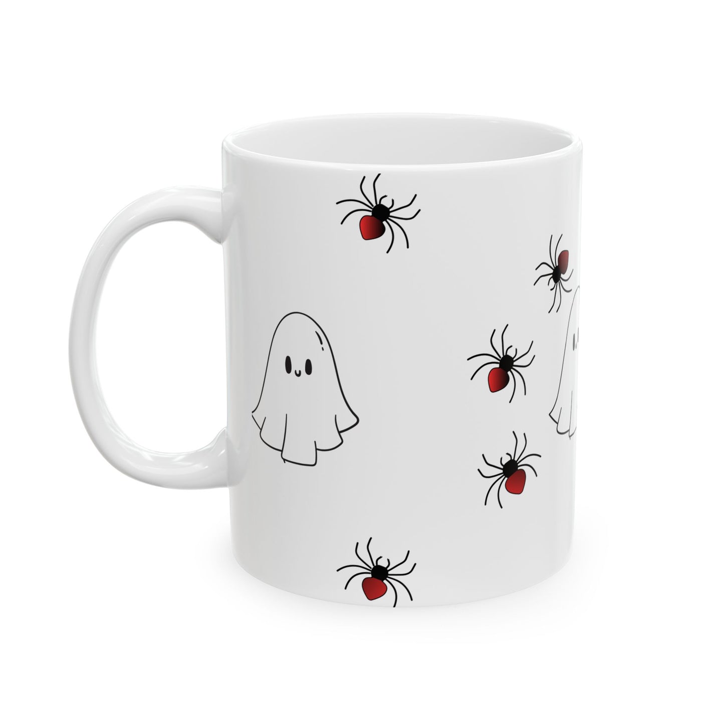 Cute Halloween Ghost and Spider Ceramic Mug, Spooky Coffee Cup, Halloween Decor, Ghost Lover Gift, 11oz, 15oz