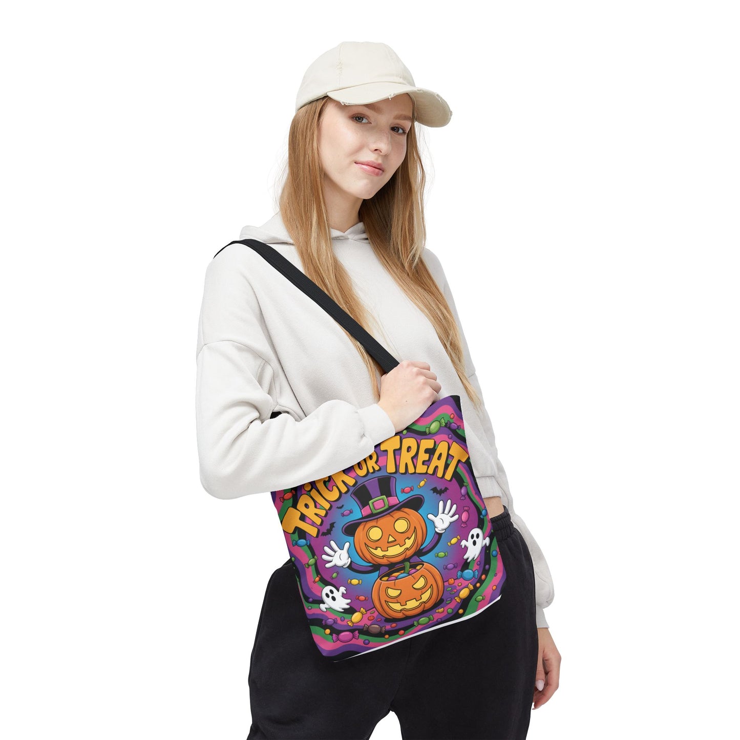 Halloween Trick or Treat Tote Bag, Spooky Autumn Shopping Bag, Pumpkin Design, Halloween Party Accessory, Reusable Gift Bag
