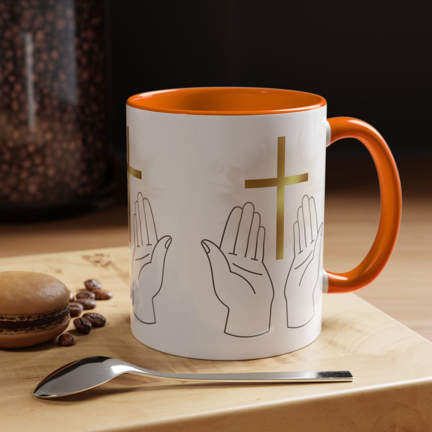 Faith-Inspired Accent Coffee Mug with Hands and Cross - Perfect Gift for Spiritual Gatherings, Daily Motivation, and Religious Celebrations