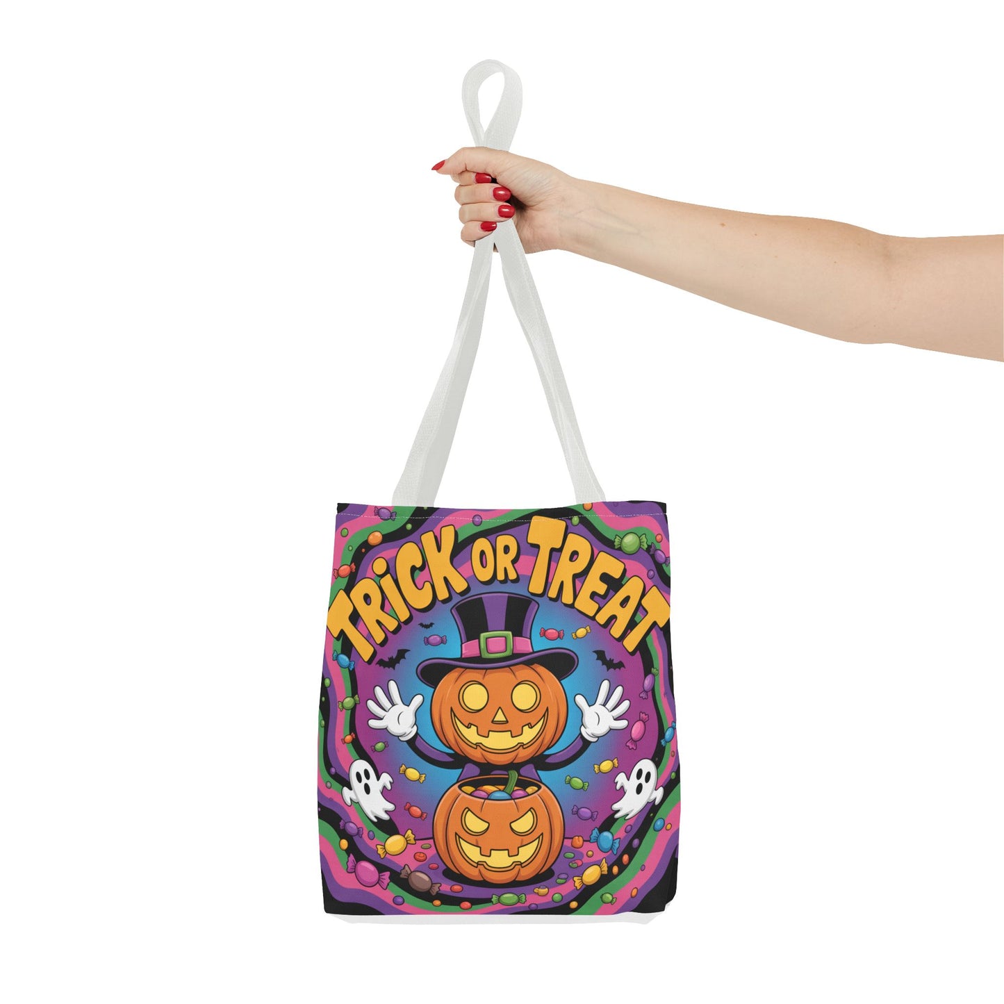 Halloween Trick or Treat Tote Bag, Spooky Autumn Shopping Bag, Pumpkin Design, Halloween Party Accessory, Reusable Gift Bag