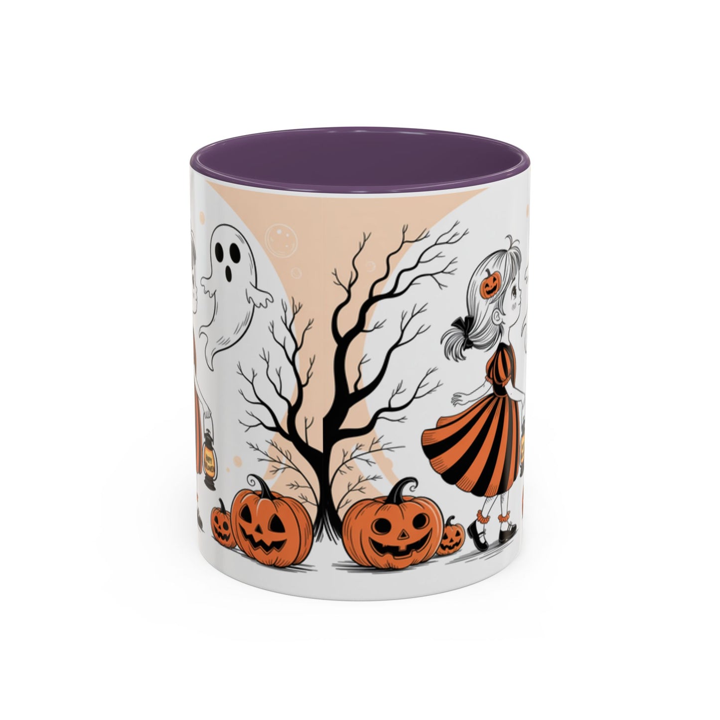 Halloween Accent Coffee Mug - Spooky Pumpkin Design, Ghost and Girl, Fall Decor, Perfect Gift for Halloween, Unique Ceramic Cup
