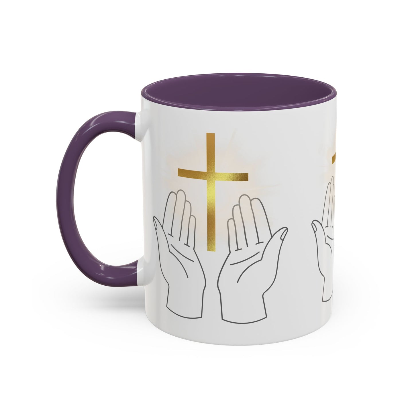 Faith-Inspired Accent Coffee Mug with Hands and Cross - Perfect Gift for Spiritual Gatherings, Daily Motivation, and Religious Celebrations