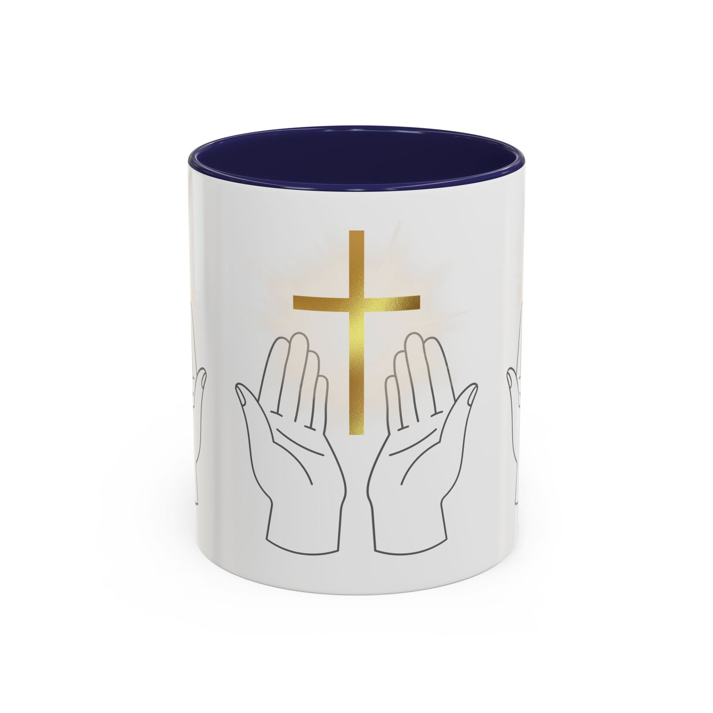 Faith-Inspired Accent Coffee Mug with Hands and Cross - Perfect Gift for Spiritual Gatherings, Daily Motivation, and Religious Celebrations
