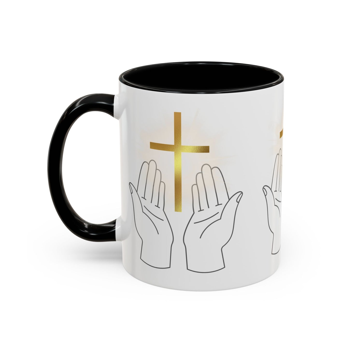 Faith-Inspired Accent Coffee Mug with Hands and Cross - Perfect Gift for Spiritual Gatherings, Daily Motivation, and Religious Celebrations