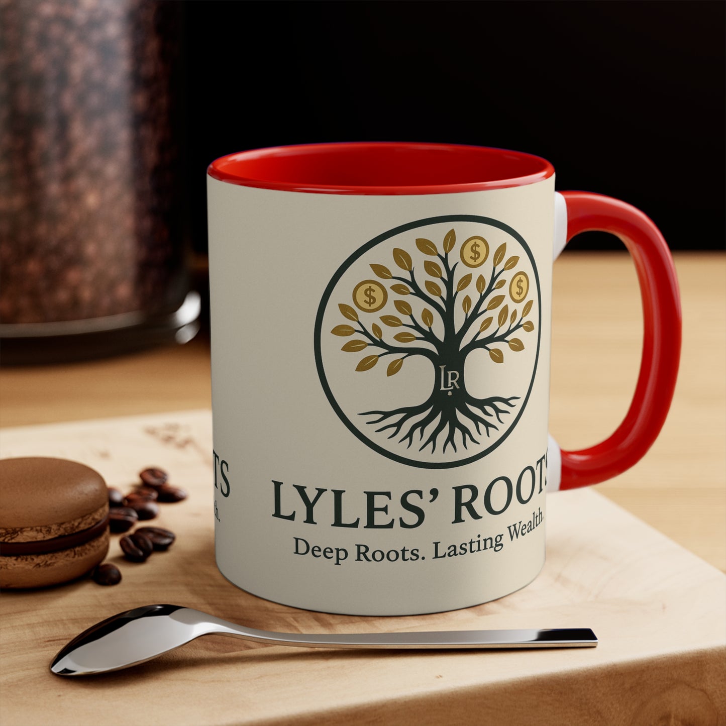 Lyles Roots of Wealth brand Accent Mug - Inspirational Coffee Cup for Financial Freedom, Gift for Entrepreneurs, Office Décor, Motivational Tea Cup
