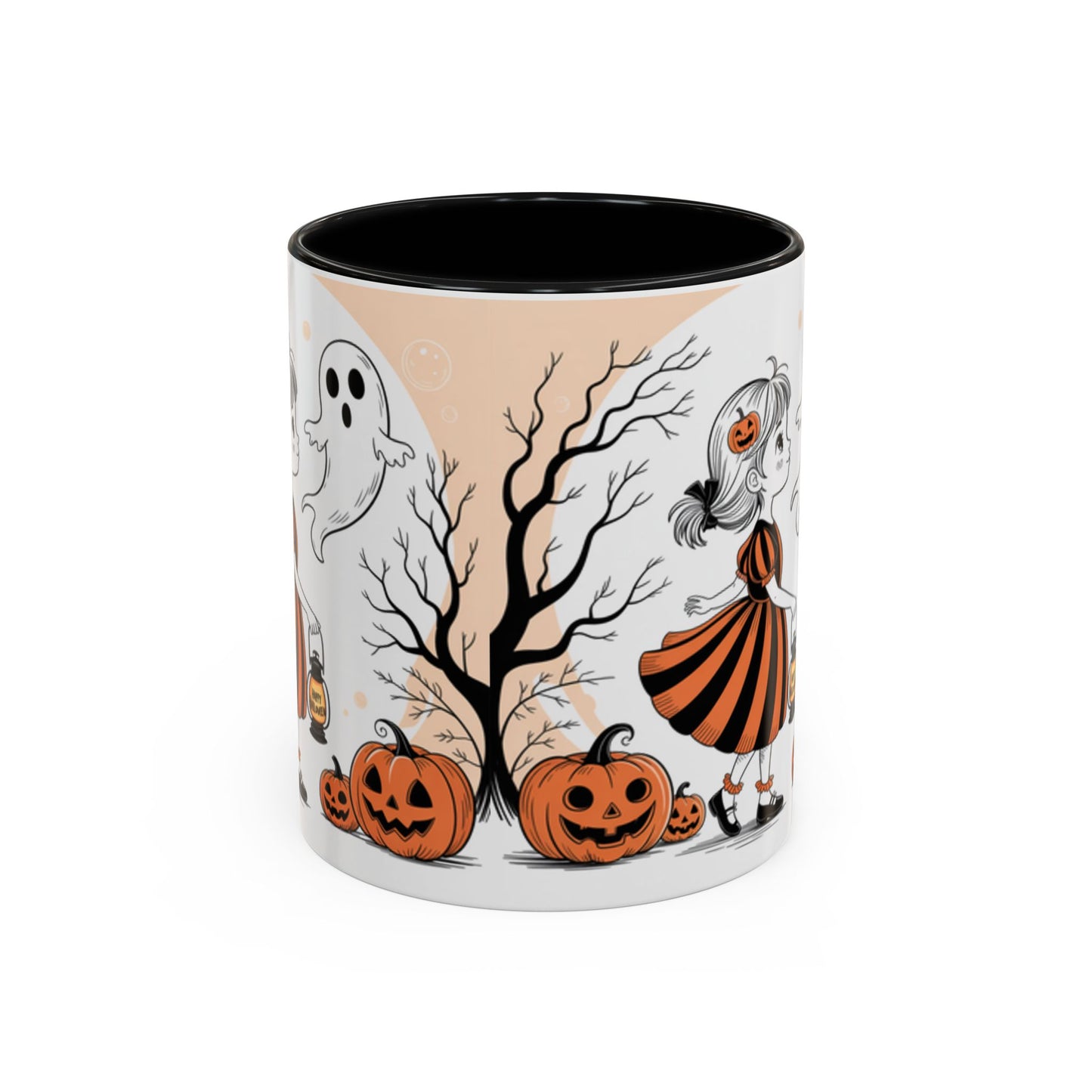 Halloween Accent Coffee Mug - Spooky Pumpkin Design, Ghost and Girl, Fall Decor, Perfect Gift for Halloween, Unique Ceramic Cup