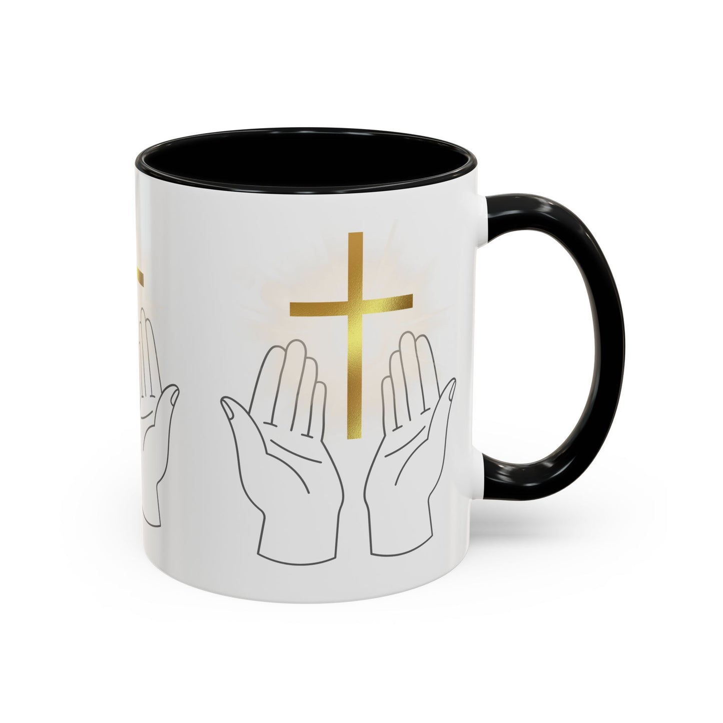 Faith-Inspired Accent Coffee Mug with Hands and Cross - Perfect Gift for Spiritual Gatherings, Daily Motivation, and Religious Celebrations