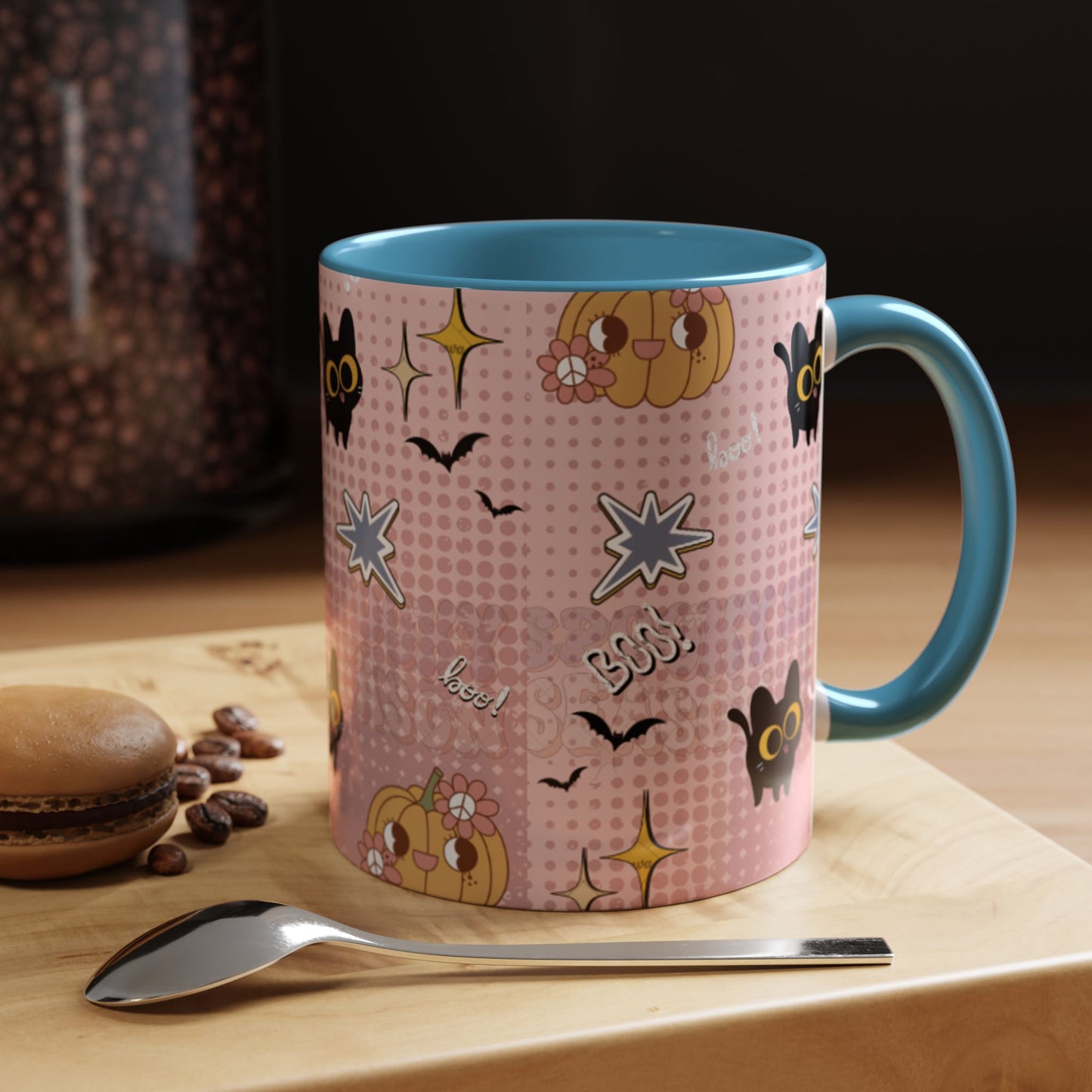 Whimsical Halloween Accent Coffee Mug, Cute Cat & Pumpkin Design, Perfect Gift for Cat Lovers, Holiday Decor, Spooky Season