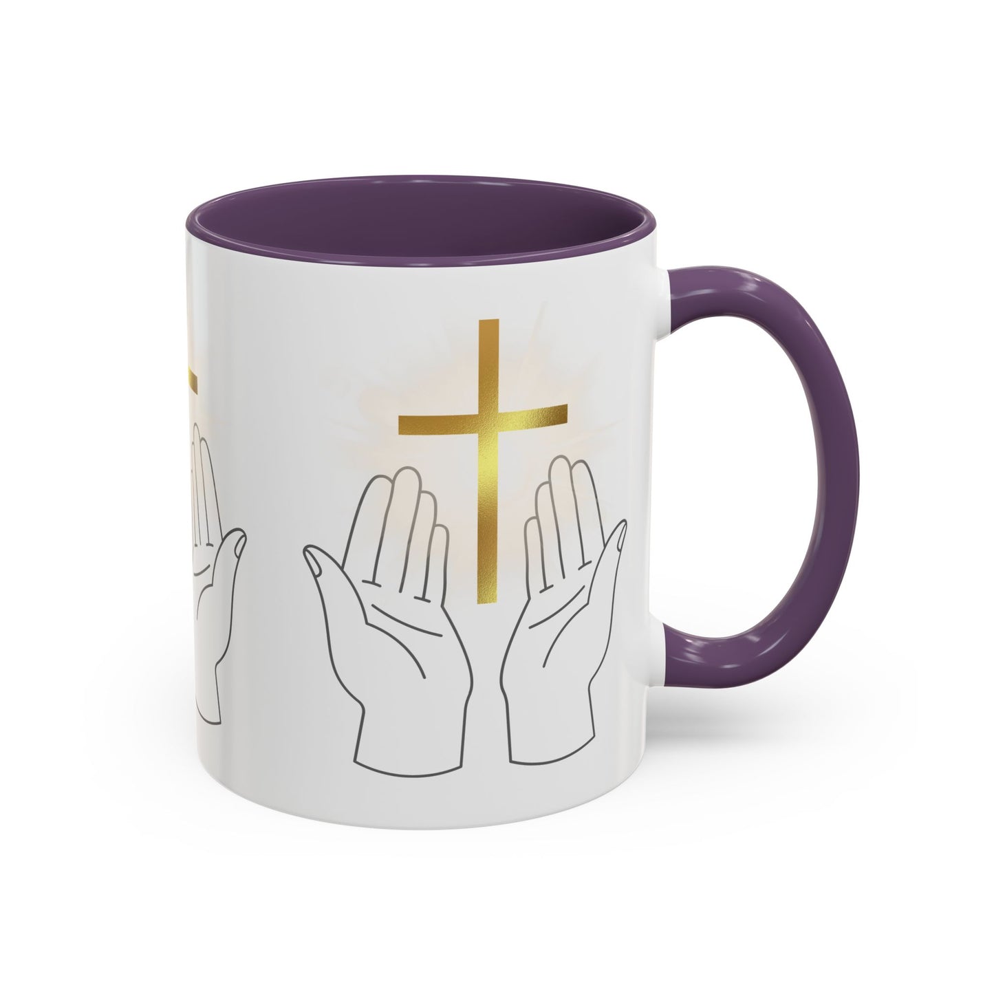 Faith-Inspired Accent Coffee Mug with Hands and Cross - Perfect Gift for Spiritual Gatherings, Daily Motivation, and Religious Celebrations