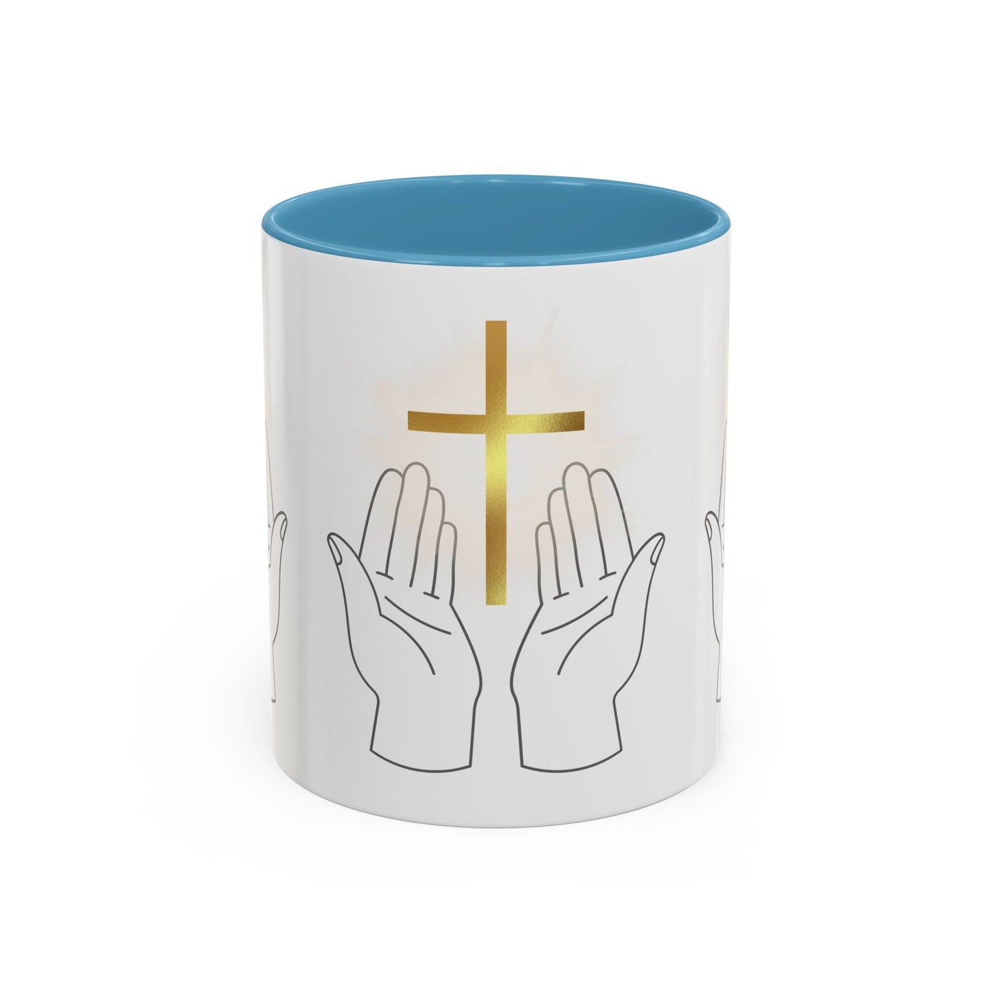 Faith-Inspired Accent Coffee Mug with Hands and Cross - Perfect Gift for Spiritual Gatherings, Daily Motivation, and Religious Celebrations