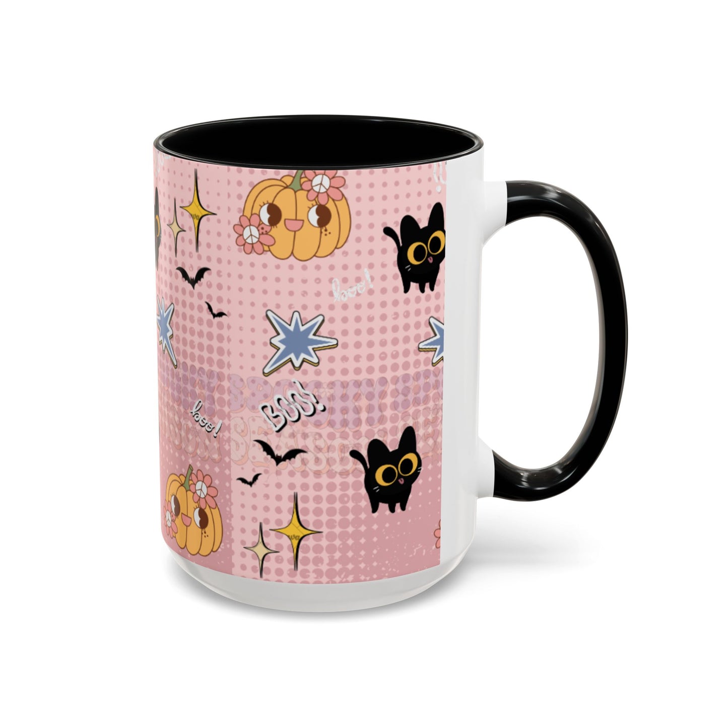 Whimsical Halloween Accent Coffee Mug, Cute Cat & Pumpkin Design, Perfect Gift for Cat Lovers, Holiday Decor, Spooky Season