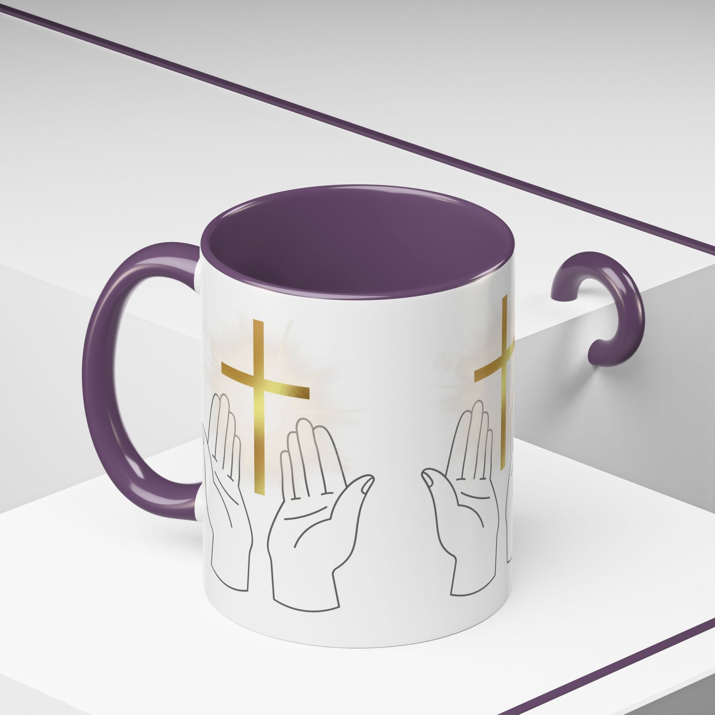 Faith-Inspired Accent Coffee Mug with Hands and Cross - Perfect Gift for Spiritual Gatherings, Daily Motivation, and Religious Celebrations