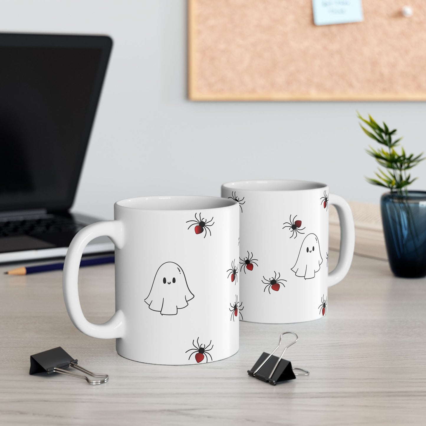 Cute Halloween Ghost and Spider Ceramic Mug, Spooky Coffee Cup, Halloween Decor, Ghost Lover Gift, 11oz, 15oz