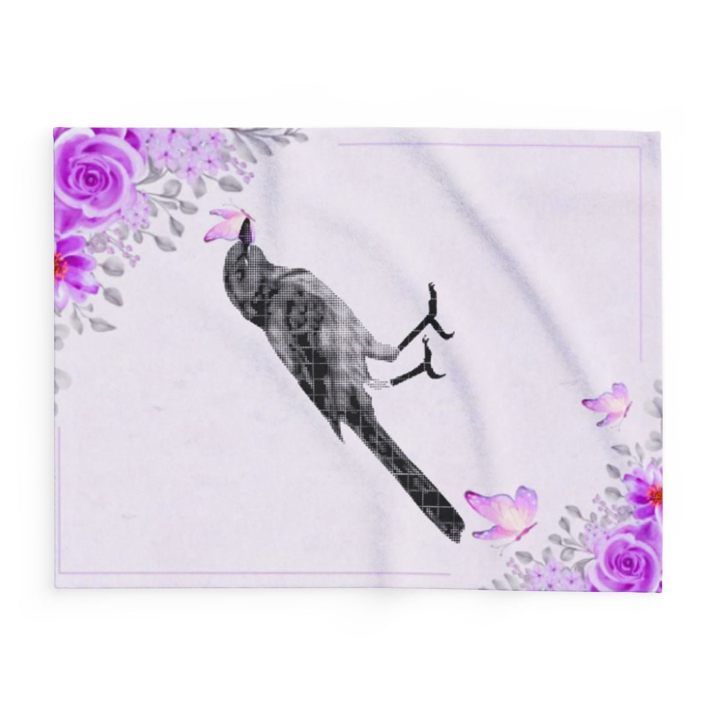 Cozy Floral Fleece Blanket with Bird Design, Gift for Nature Lovers, Throw Blanket, Purple Flower Blanket, Relaxation