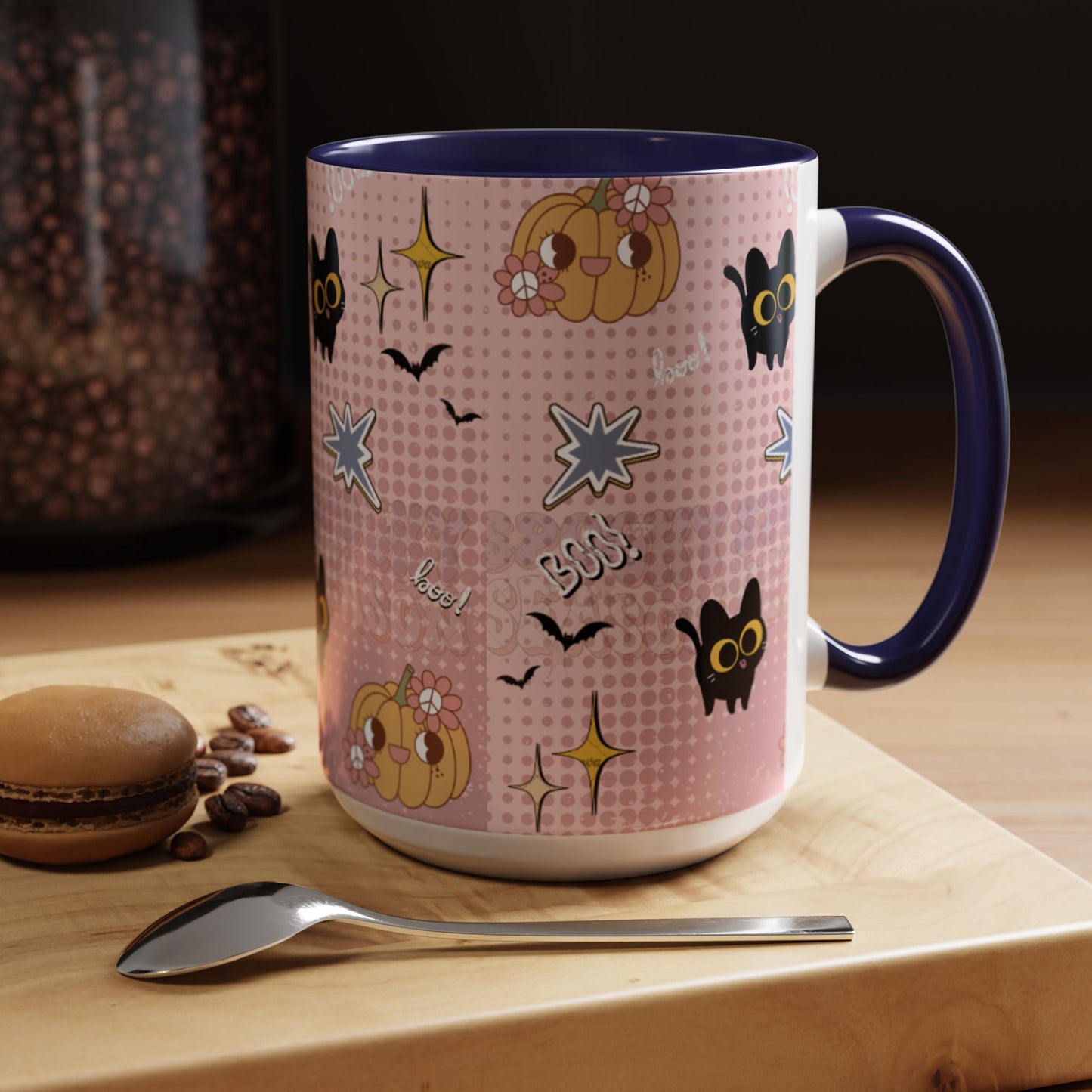 Whimsical Halloween Accent Coffee Mug, Cute Cat & Pumpkin Design, Perfect Gift for Cat Lovers, Holiday Decor, Spooky Season
