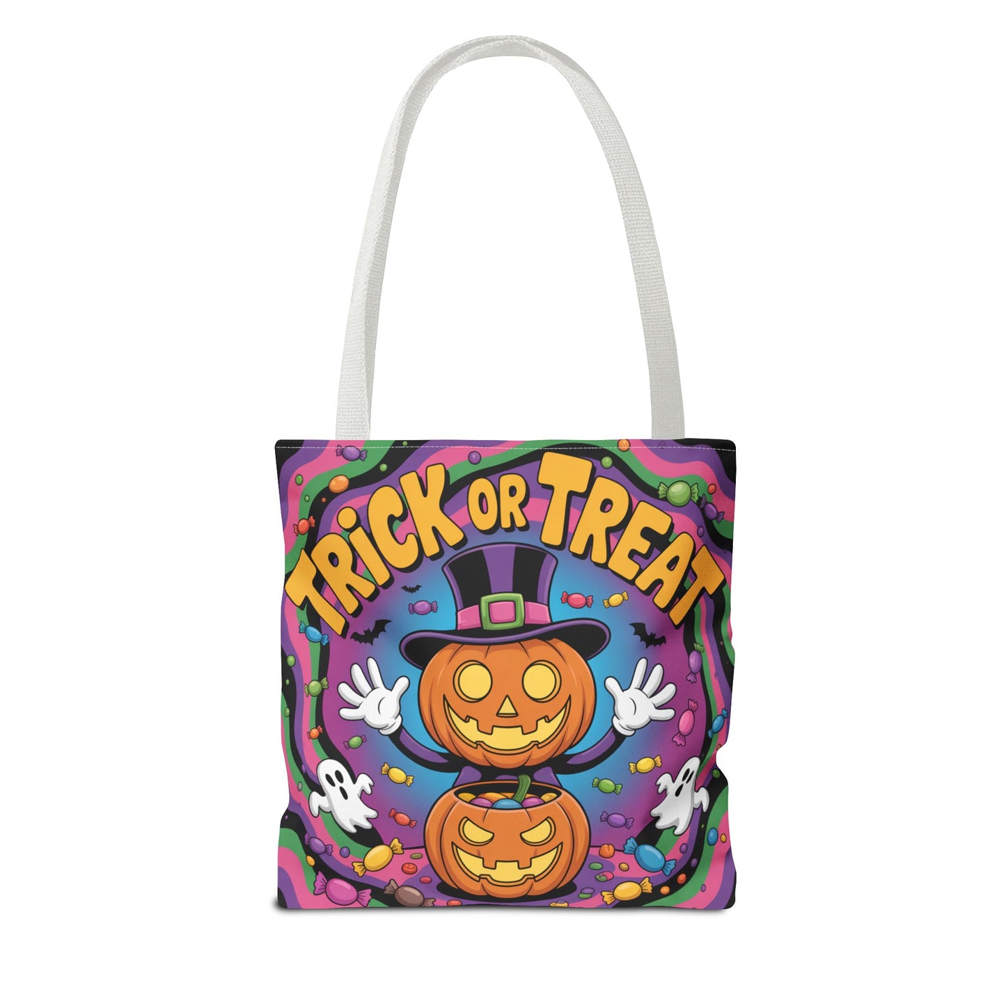 Halloween Trick or Treat Tote Bag, Spooky Autumn Shopping Bag, Pumpkin Design, Halloween Party Accessory, Reusable Gift Bag