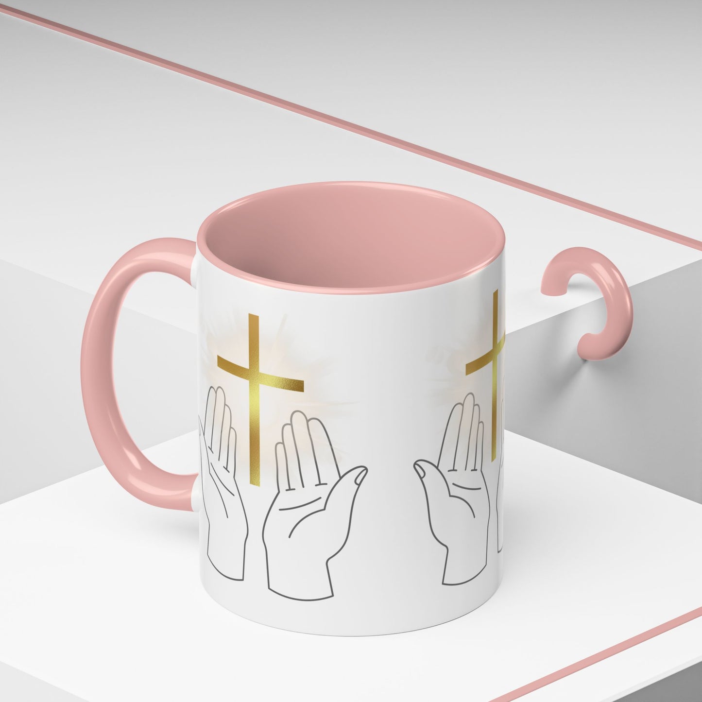 Faith-Inspired Accent Coffee Mug with Hands and Cross - Perfect Gift for Spiritual Gatherings, Daily Motivation, and Religious Celebrations
