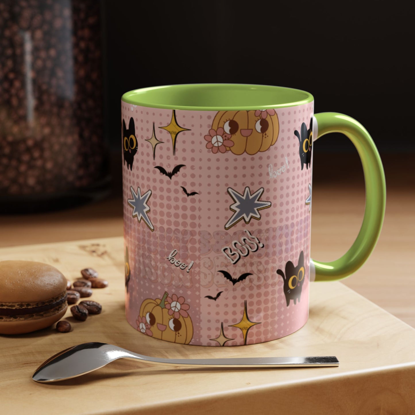 Whimsical Halloween Accent Coffee Mug, Cute Cat & Pumpkin Design, Perfect Gift for Cat Lovers, Holiday Decor, Spooky Season