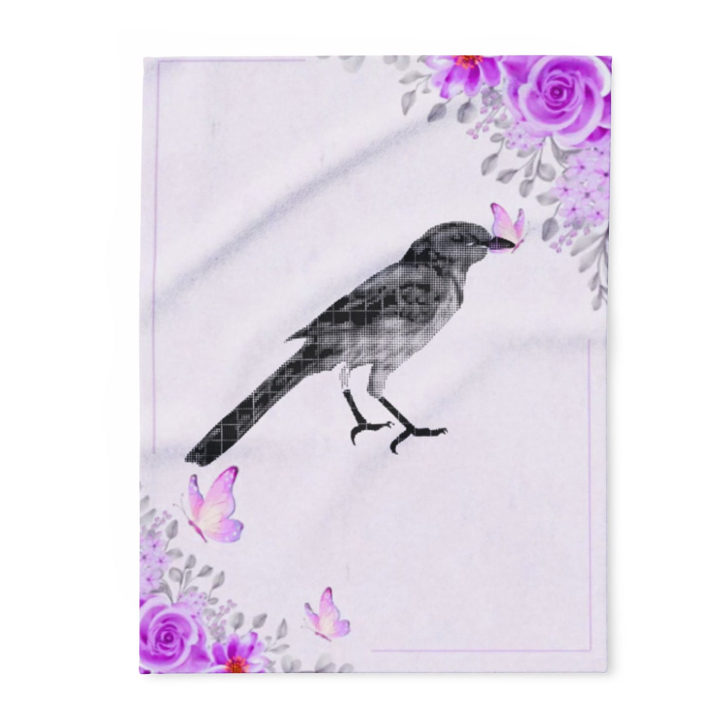 Cozy Floral Fleece Blanket with Bird Design, Gift for Nature Lovers, Throw Blanket, Purple Flower Blanket, Relaxation