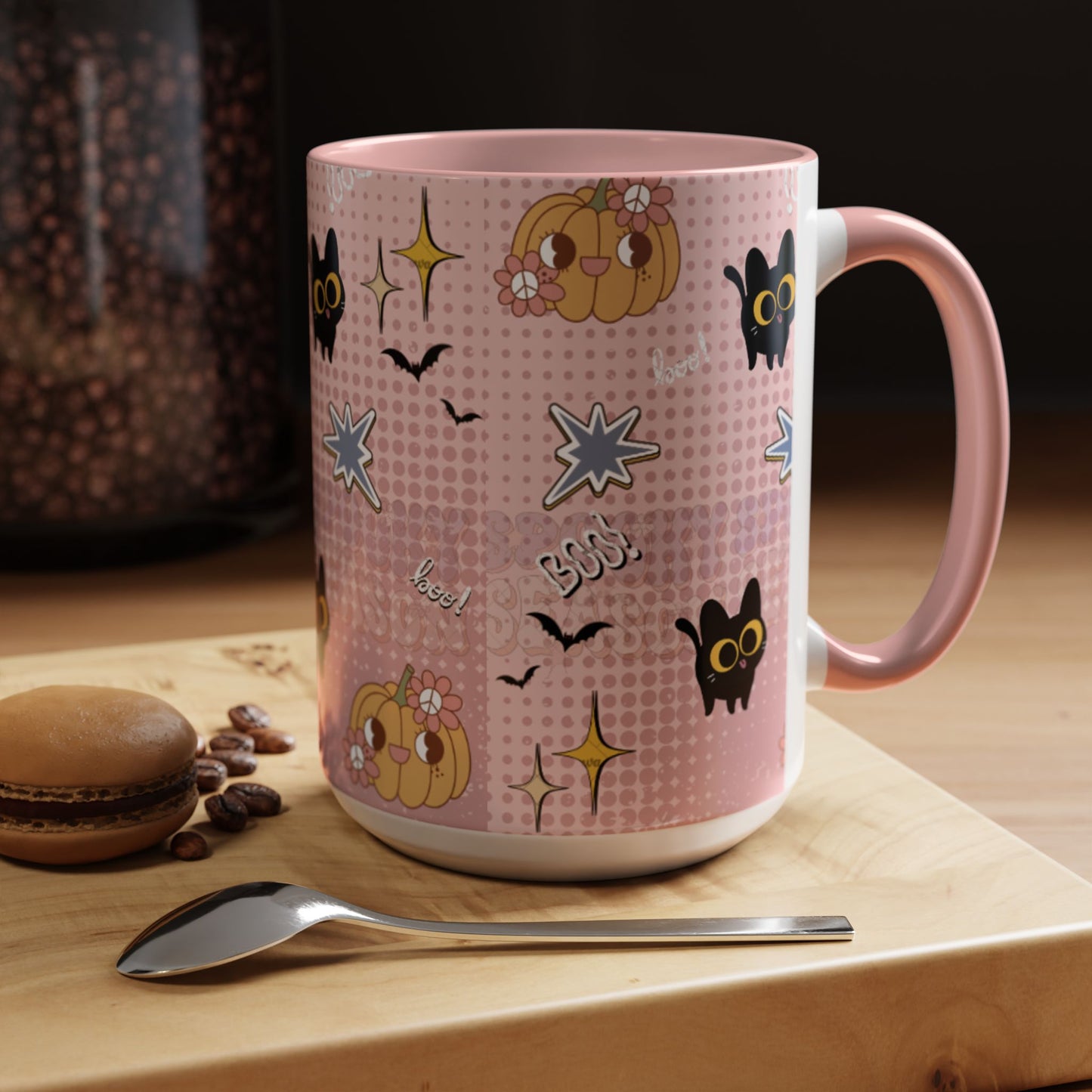 Whimsical Halloween Accent Coffee Mug, Cute Cat & Pumpkin Design, Perfect Gift for Cat Lovers, Holiday Decor, Spooky Season