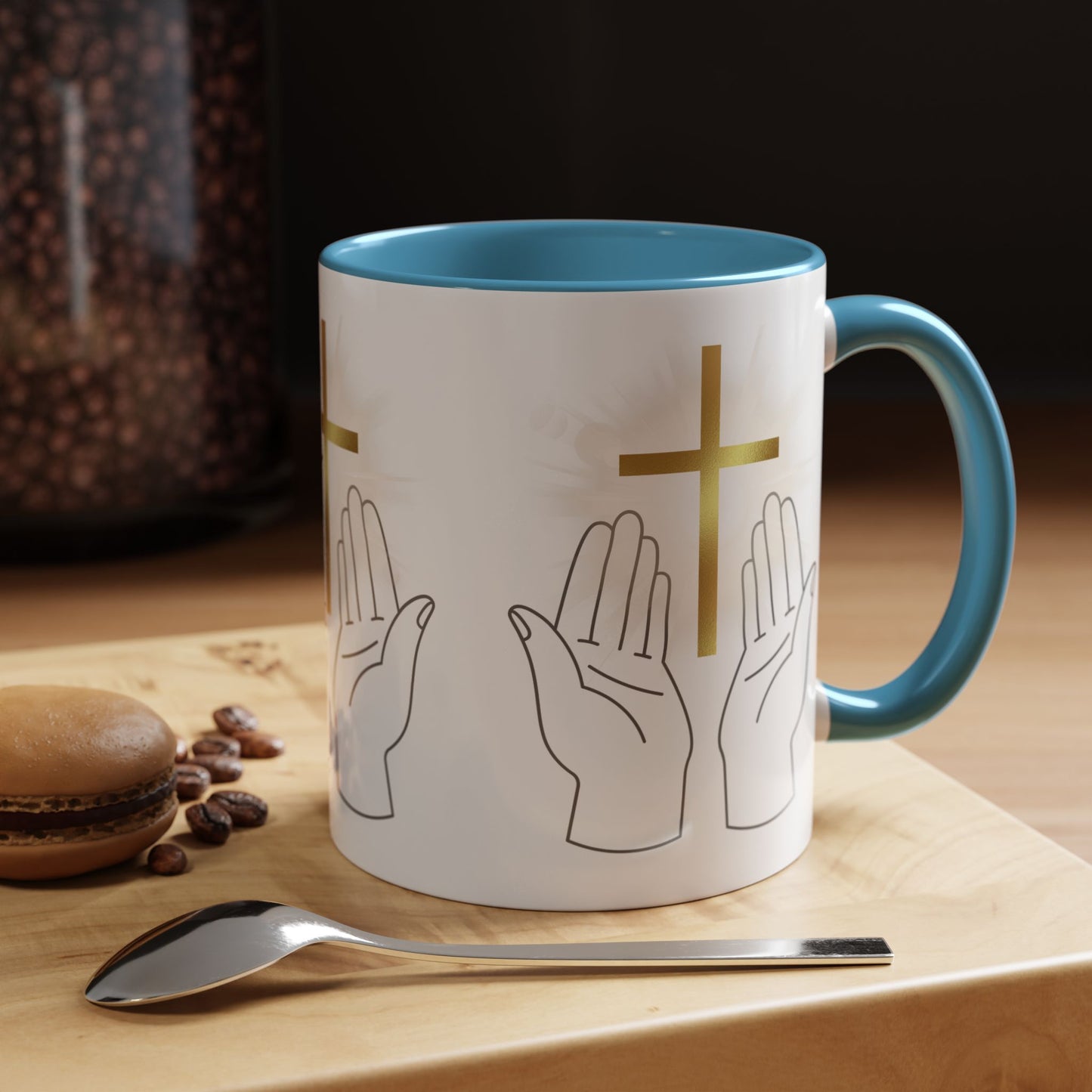 Faith-Inspired Accent Coffee Mug with Hands and Cross - Perfect Gift for Spiritual Gatherings, Daily Motivation, and Religious Celebrations