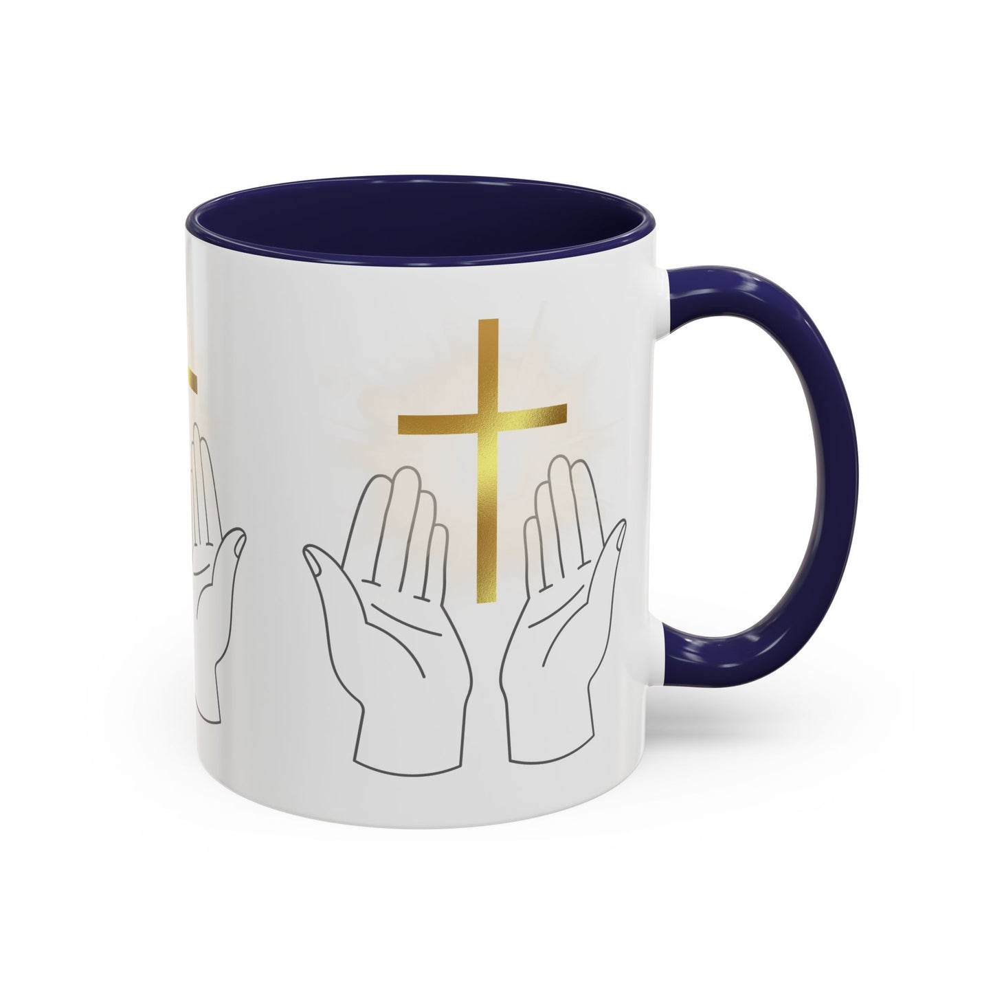 Faith-Inspired Accent Coffee Mug with Hands and Cross - Perfect Gift for Spiritual Gatherings, Daily Motivation, and Religious Celebrations