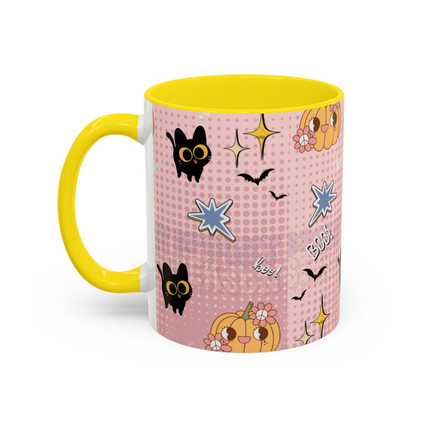 Whimsical Halloween Accent Coffee Mug, Cute Cat & Pumpkin Design, Perfect Gift for Cat Lovers, Holiday Decor, Spooky Season