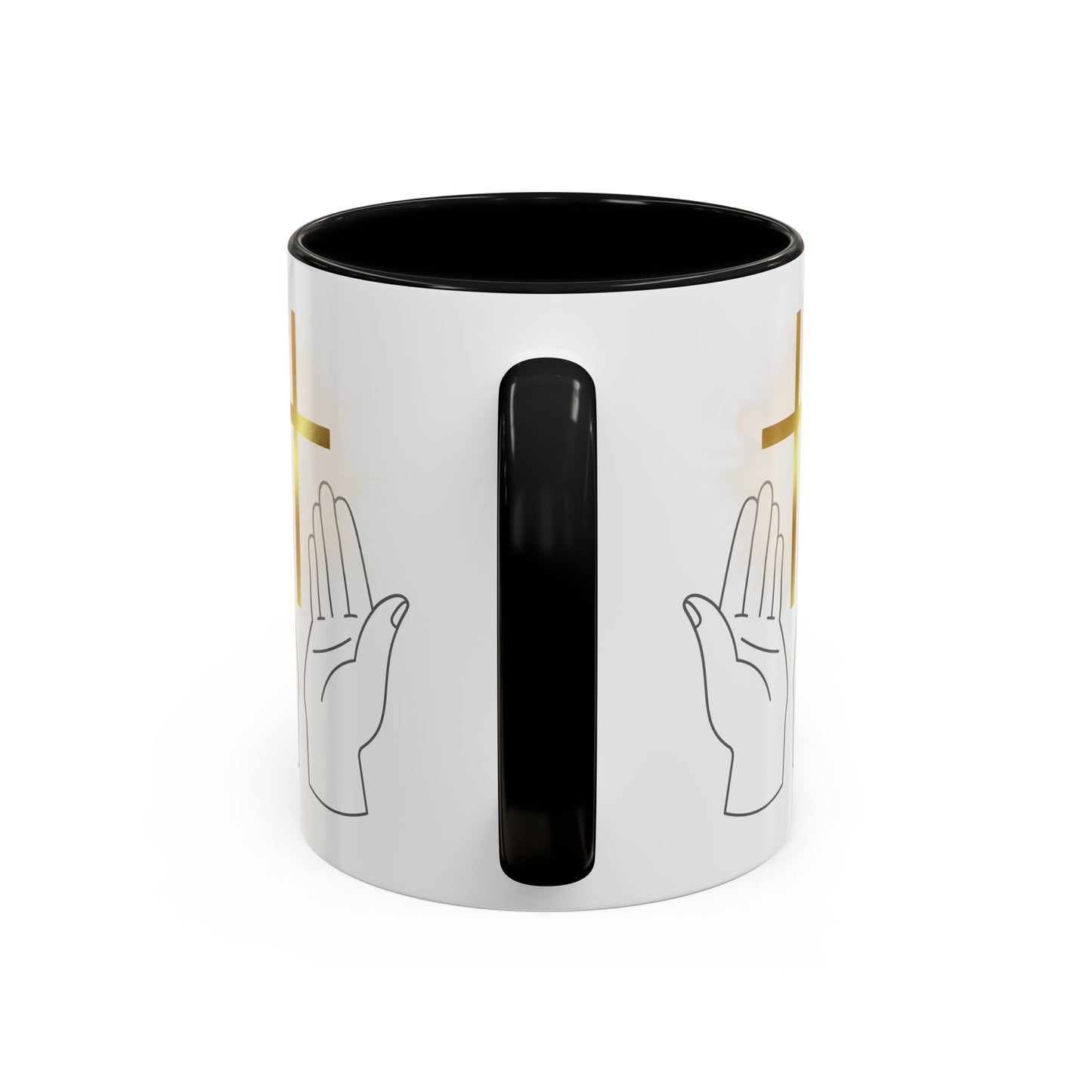 Faith-Inspired Accent Coffee Mug with Hands and Cross - Perfect Gift for Spiritual Gatherings, Daily Motivation, and Religious Celebrations