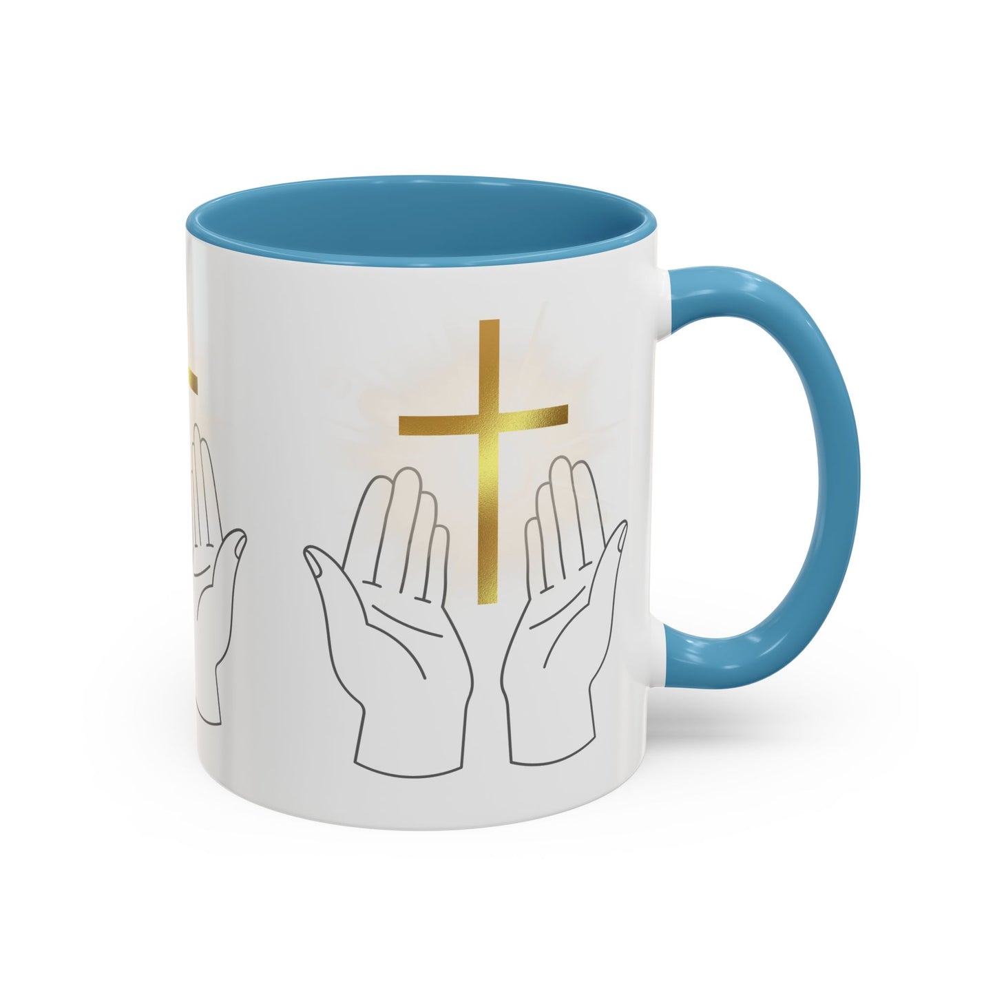 Faith-Inspired Accent Coffee Mug with Hands and Cross - Perfect Gift for Spiritual Gatherings, Daily Motivation, and Religious Celebrations