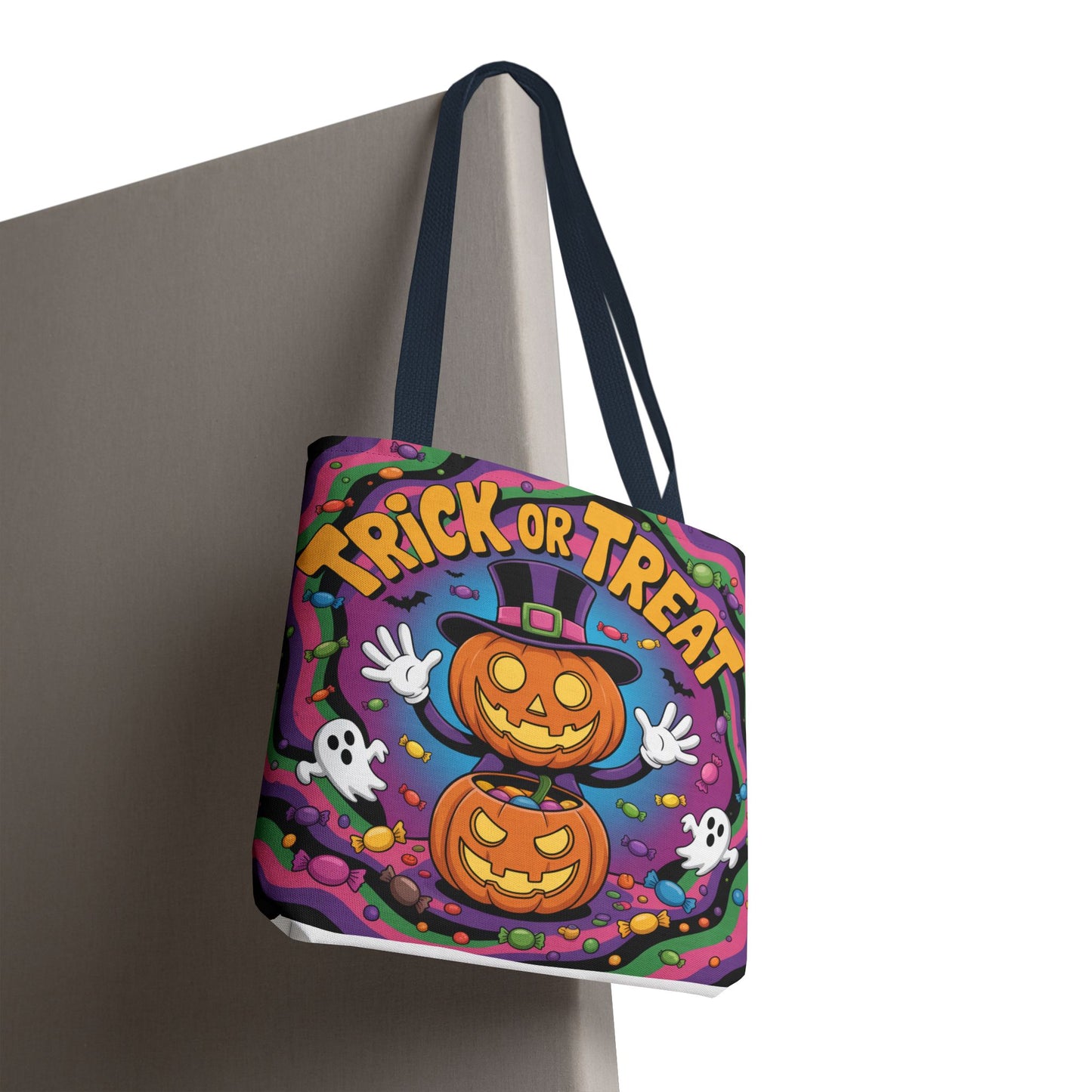 Halloween Trick or Treat Tote Bag, Spooky Autumn Shopping Bag, Pumpkin Design, Halloween Party Accessory, Reusable Gift Bag