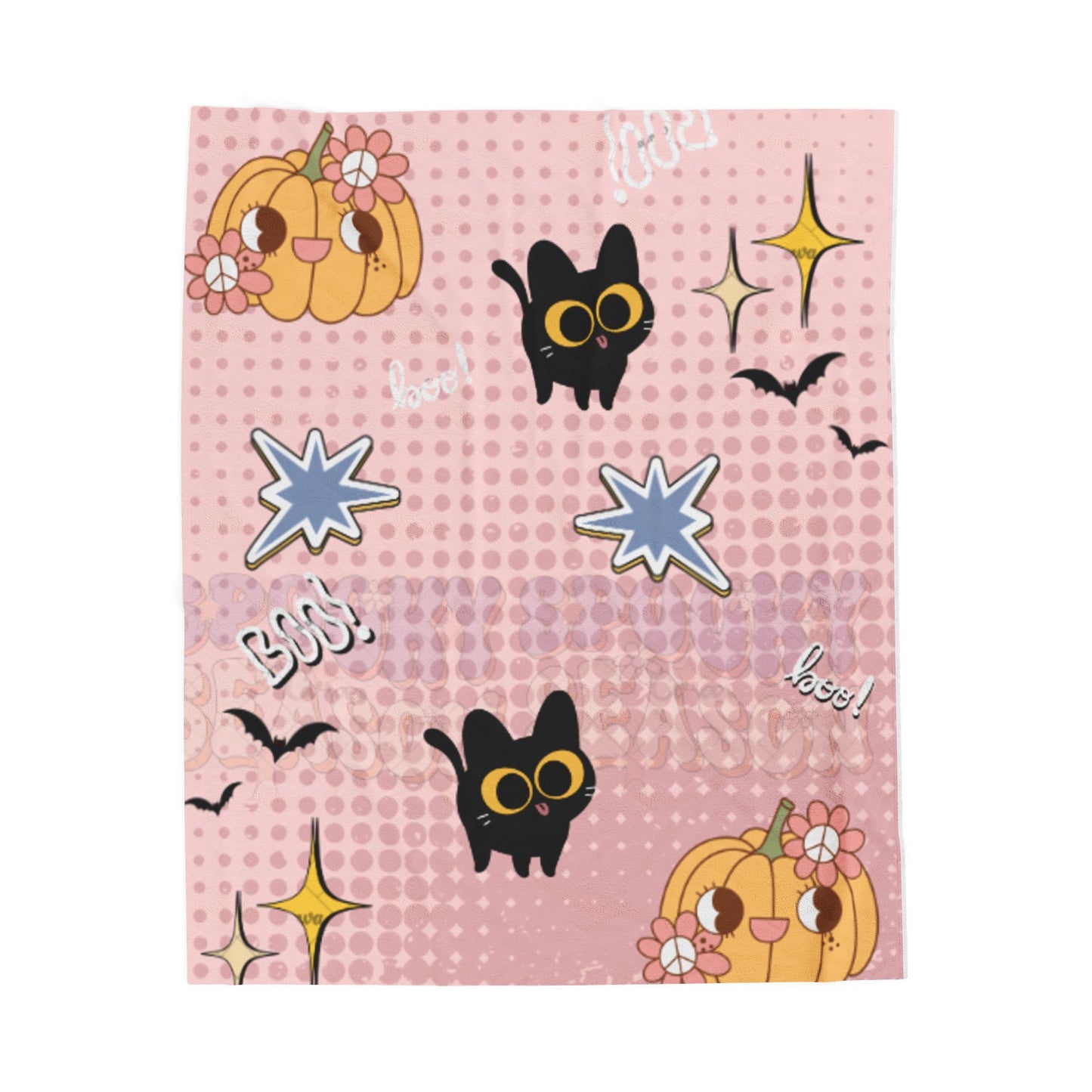 Whimsical Cat Halloween Plush Blanket, Cozy Throw for Fall Decor, Cute Gift for Cat Lovers, Autumn Nights, Spooky Season