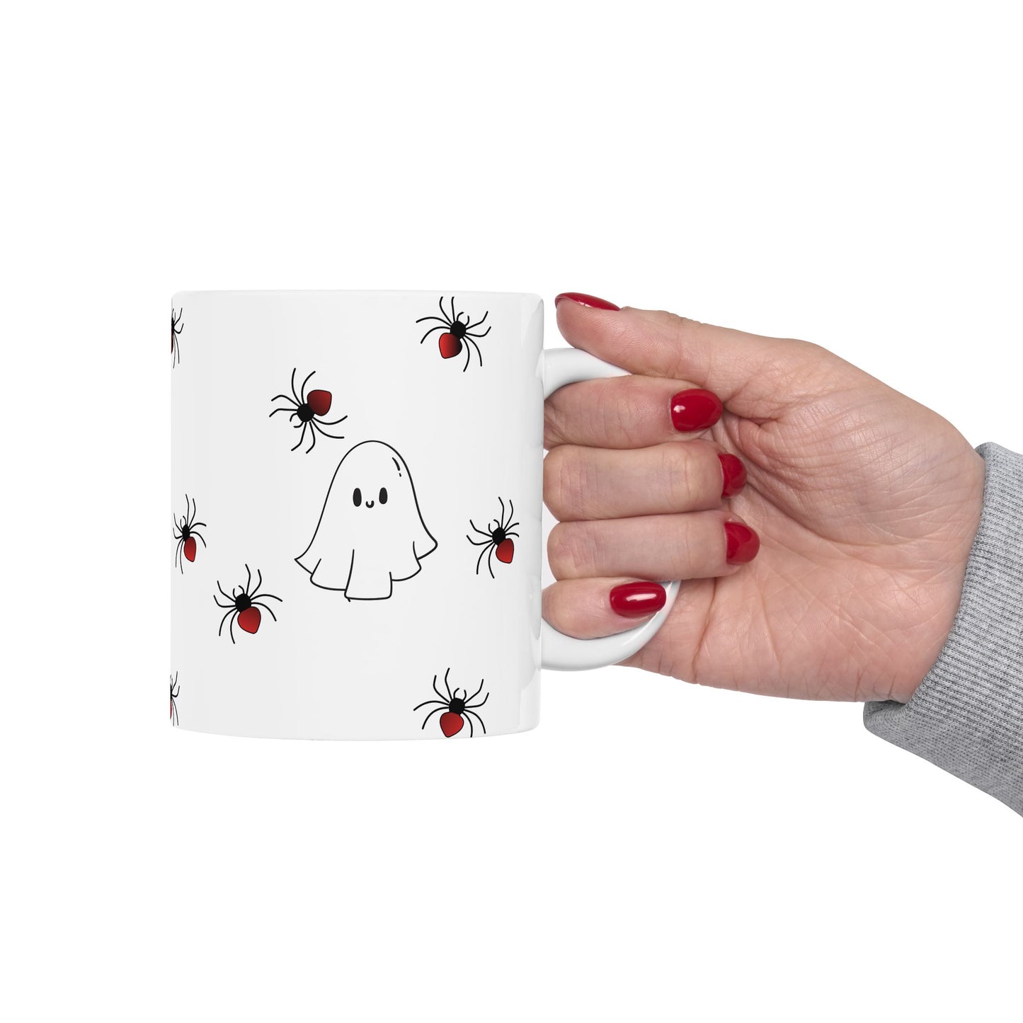 Cute Halloween Ghost and Spider Ceramic Mug, Spooky Coffee Cup, Halloween Decor, Ghost Lover Gift, 11oz, 15oz